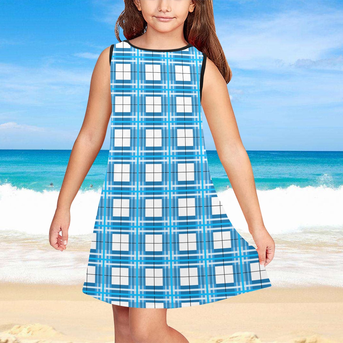 Girls' Sleeveless Dress – Jura Sky Tartan | Happy Tartan®