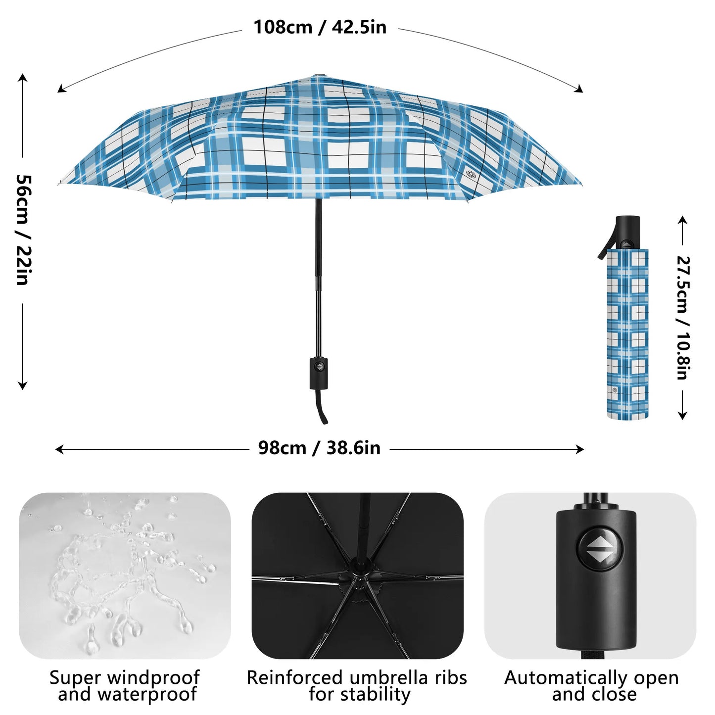 Umbrella - 'Jura Sky' Tartan | Happy Tartan® - Happy Tartan