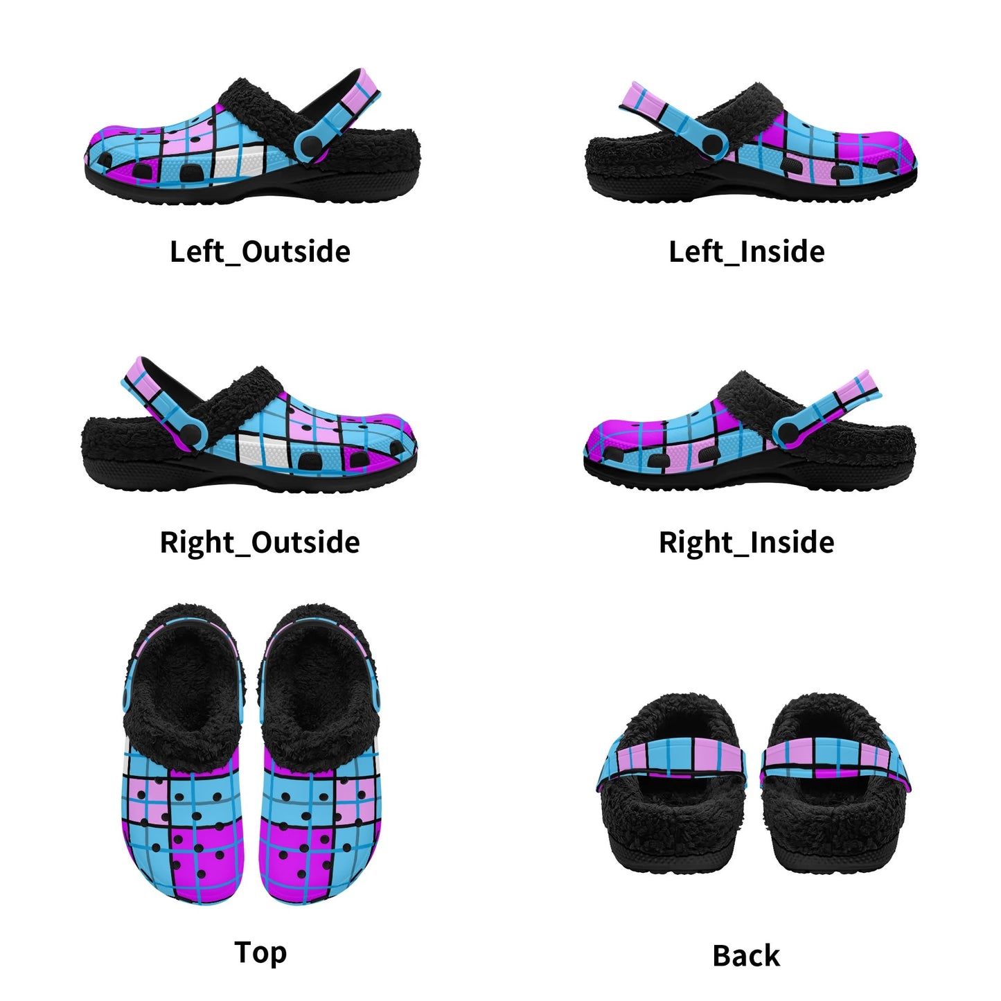 Adult Clogs with Black Fleece Lining – 'Clyde Sky Purple' Rhubarb' Tartan | Happy Tartan® - Happy Tartan