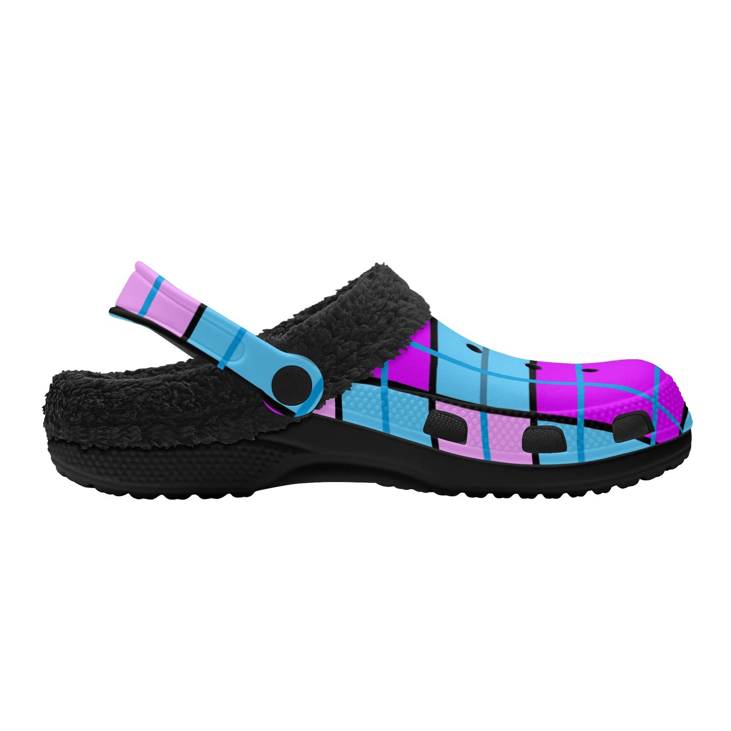 Adult Clogs with Black Fleece Lining – 'Clyde Sky Purple' Rhubarb' Tartan | Happy Tartan® - Happy Tartan