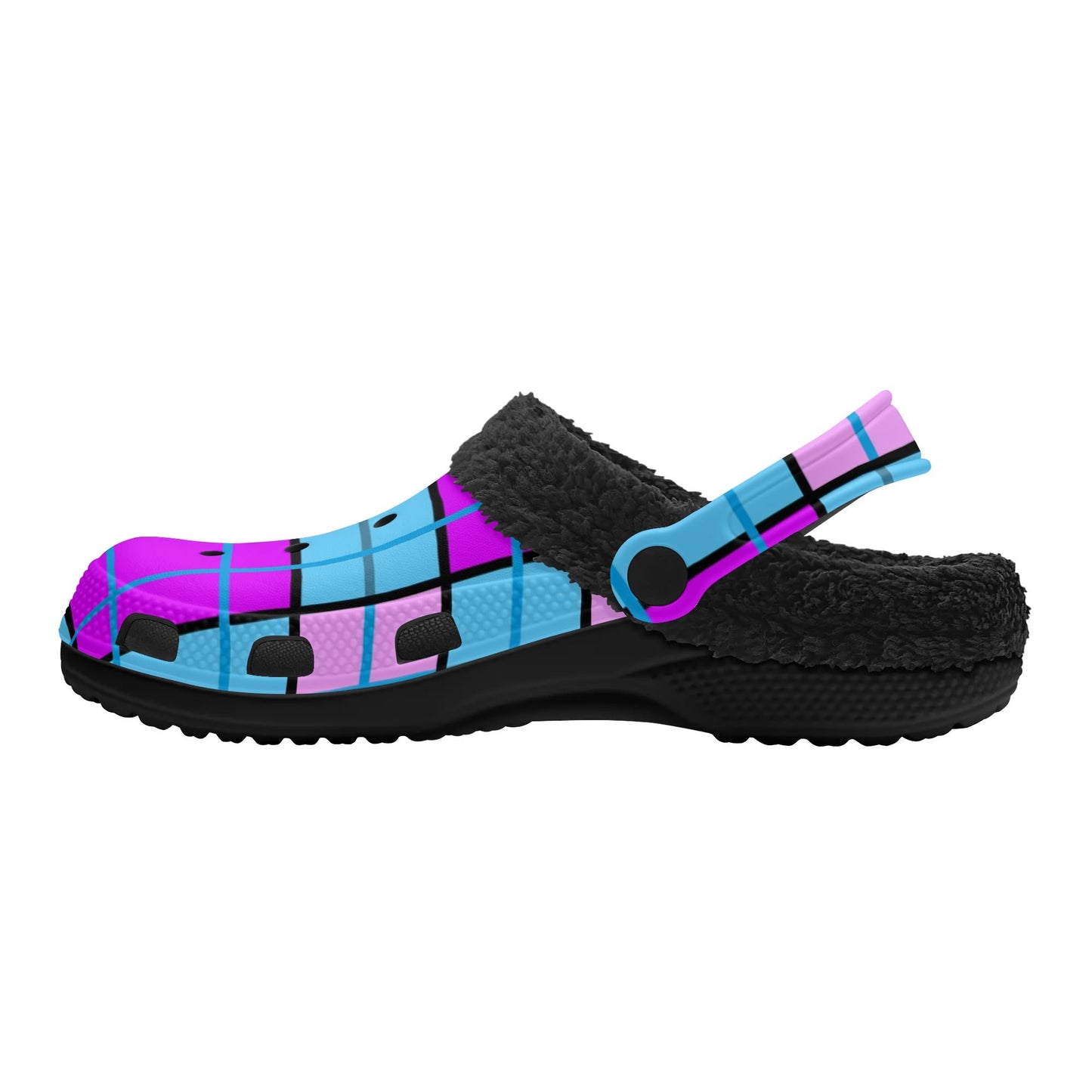 Adult Clogs with Black Fleece Lining – 'Clyde Sky Purple' Rhubarb' Tartan | Happy Tartan® - Happy Tartan