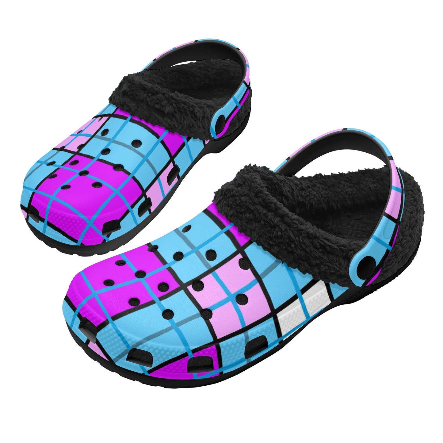Adult Clogs with Black Fleece Lining – 'Clyde Sky Purple' Rhubarb' Tartan | Happy Tartan® - Happy Tartan