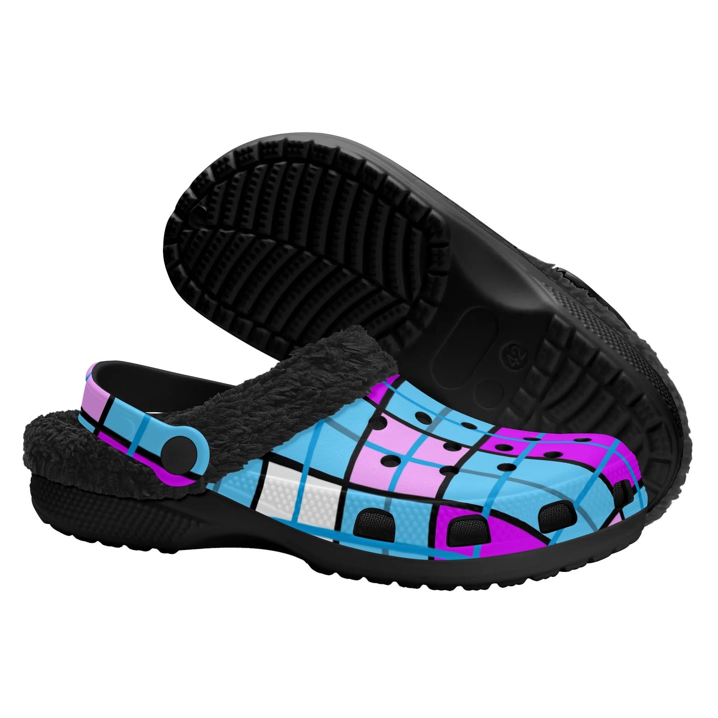 Adult Clogs with Black Fleece Lining – 'Clyde Sky Purple' Rhubarb' Tartan | Happy Tartan® - Happy Tartan