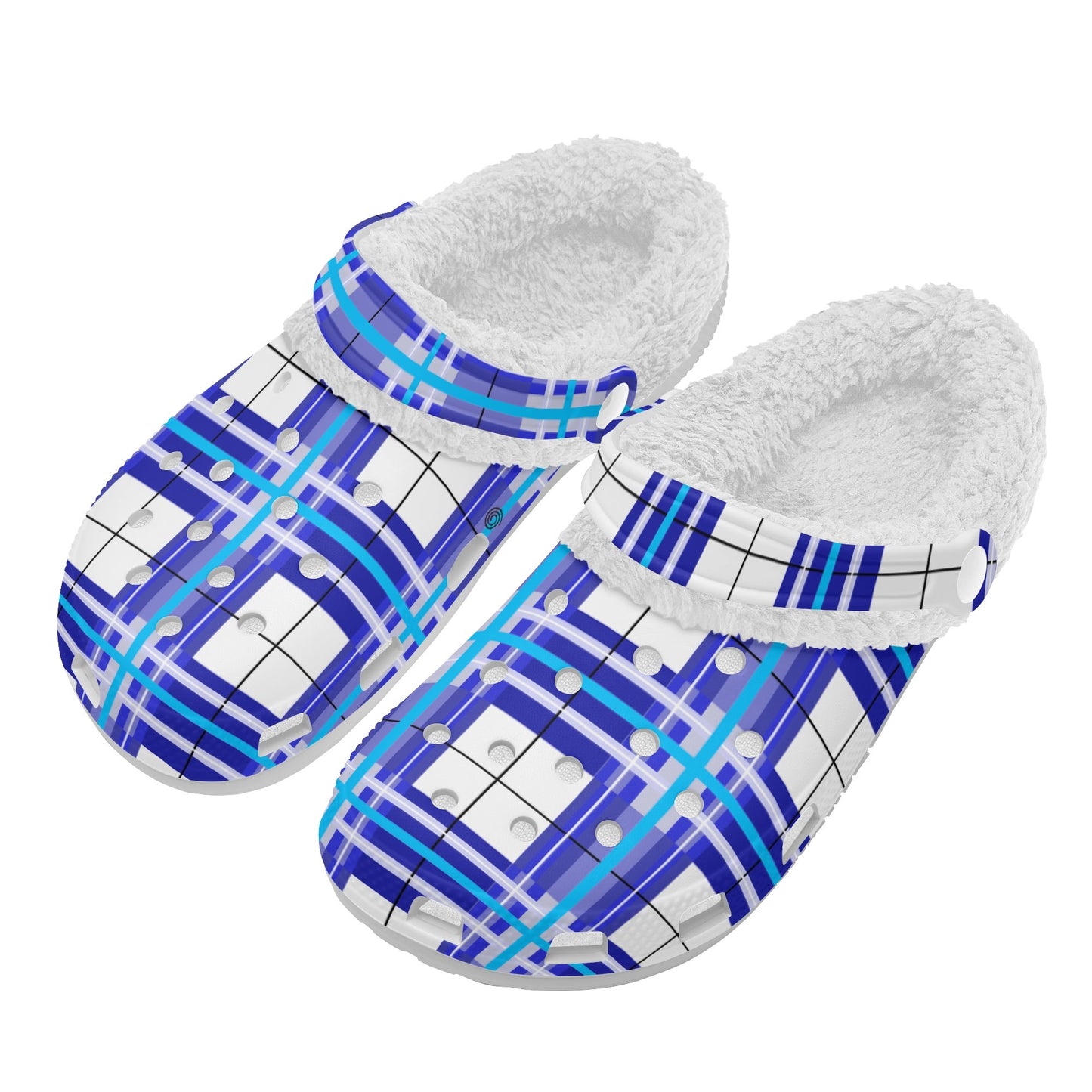 ✨'Cumbrae Sky' Happy Tartan® Adult Clogs With White Fleece Fur Lining✨ - Happy Tartan