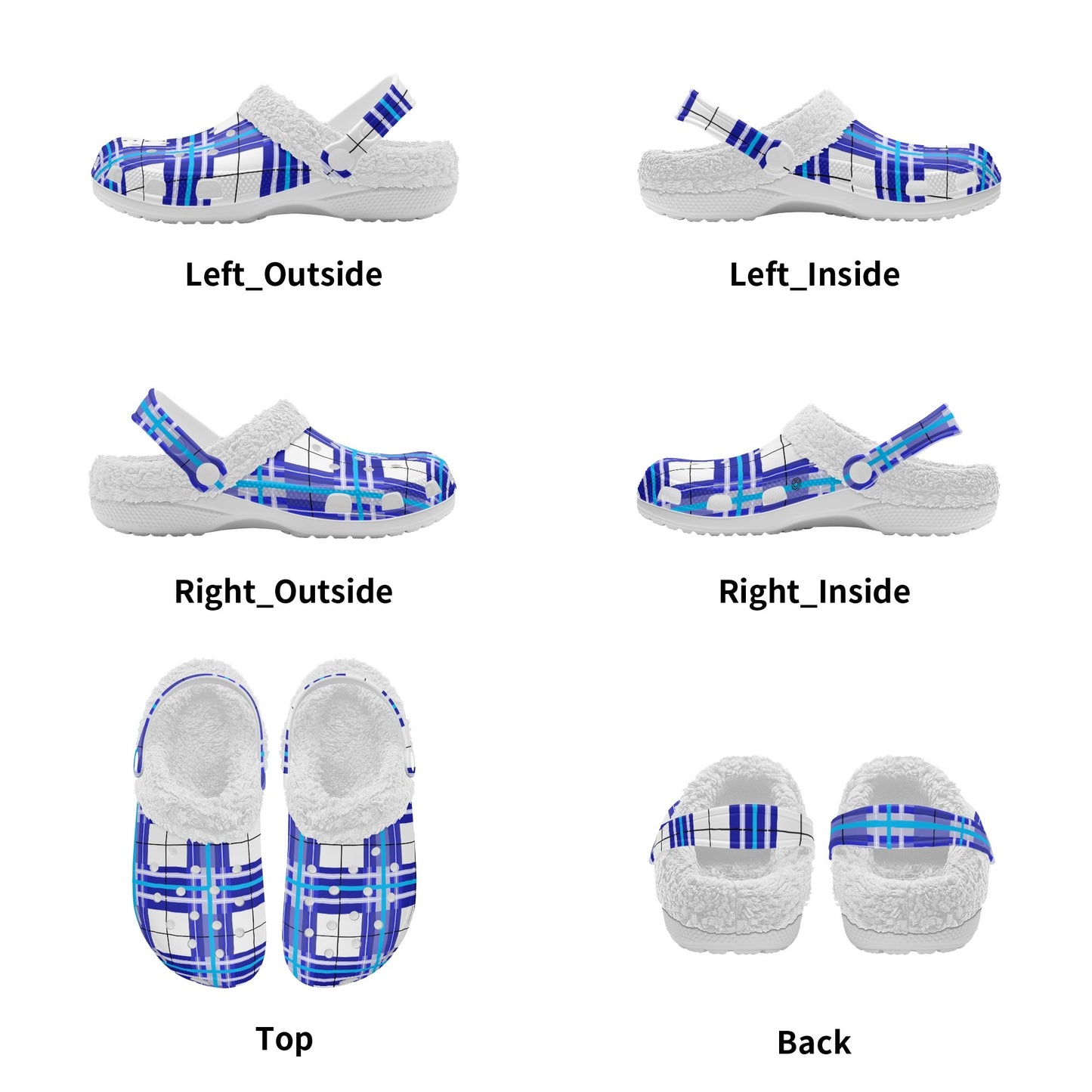 ✨'Cumbrae Sky' Happy Tartan® Adult Clogs With White Fleece Fur Lining✨ - Happy Tartan