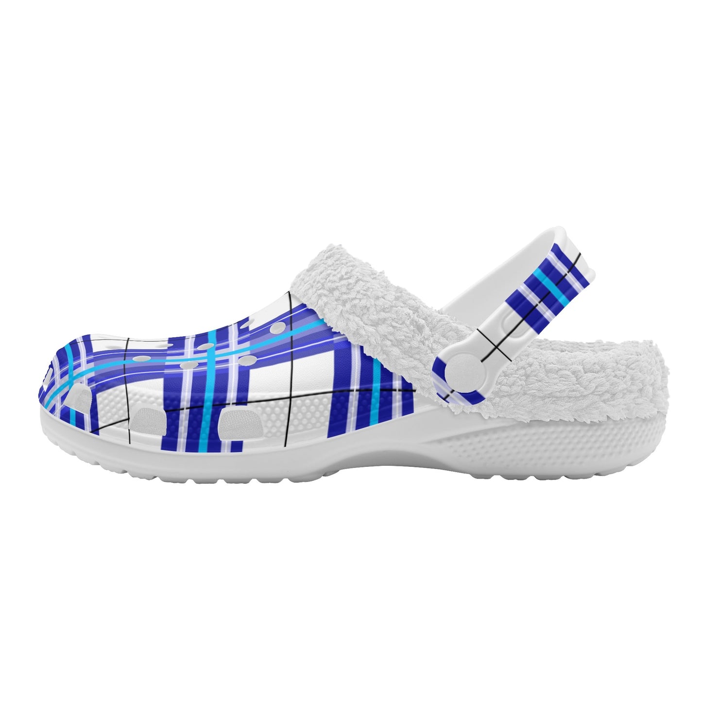 ✨'Cumbrae Sky' Happy Tartan® Adult Clogs With White Fleece Fur Lining✨ - Happy Tartan