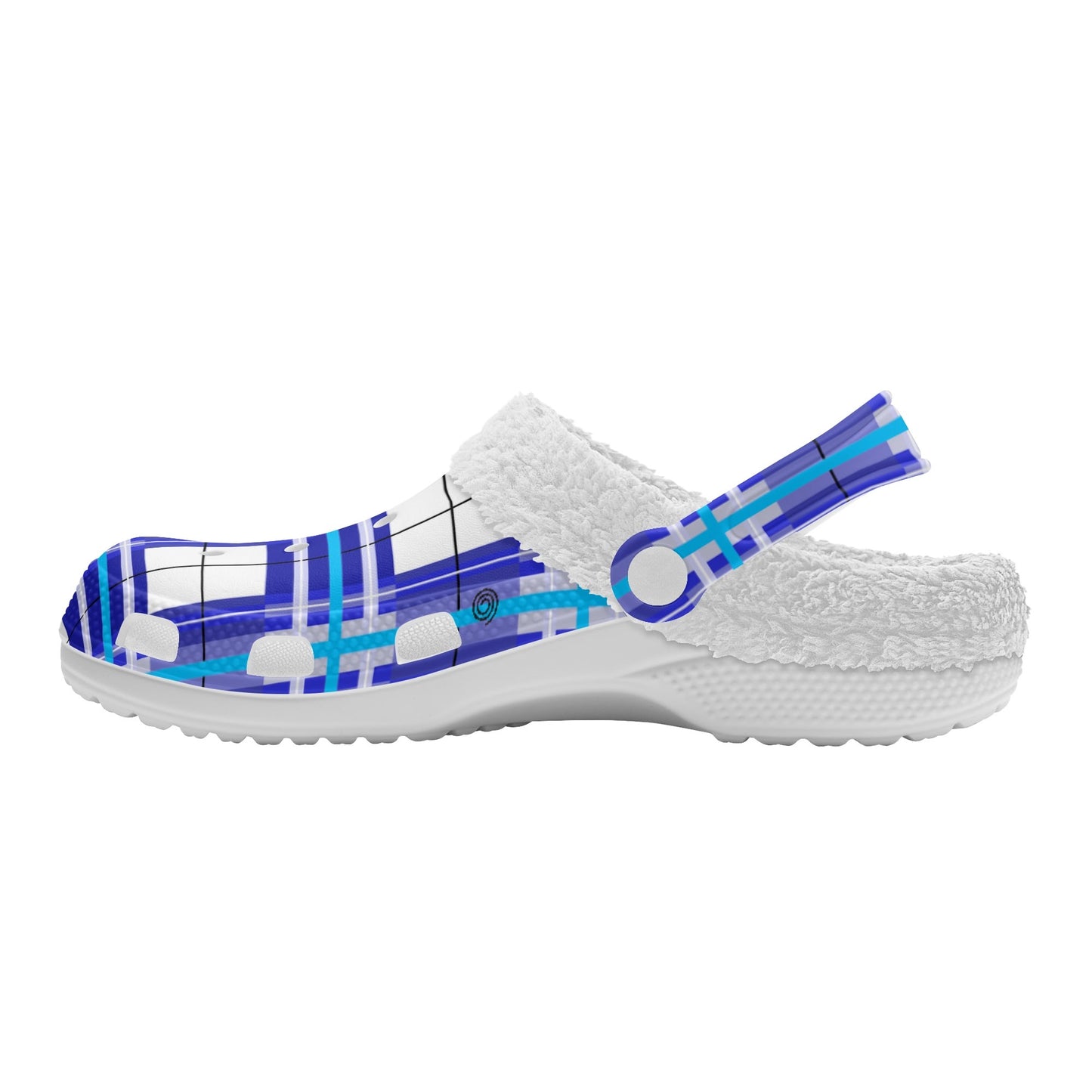 ✨'Cumbrae Sky' Happy Tartan® Adult Clogs With White Fleece Fur Lining✨ - Happy Tartan