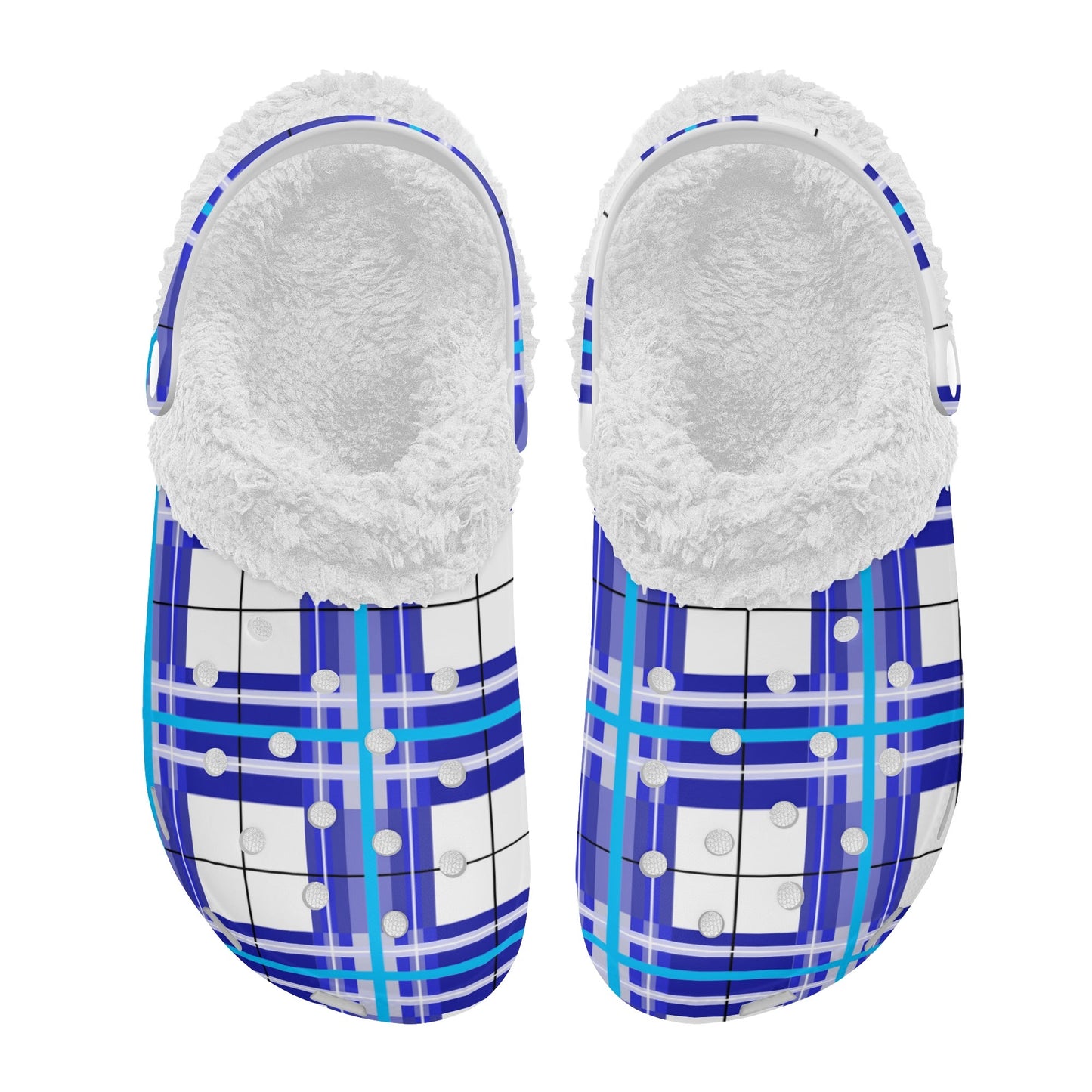 ✨'Cumbrae Sky' Happy Tartan® Adult Clogs With White Fleece Fur Lining✨ - Happy Tartan