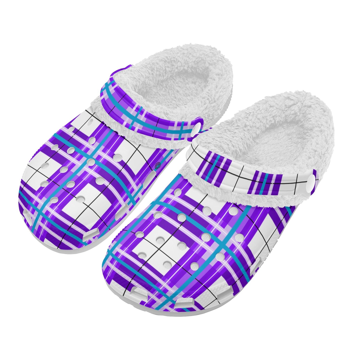 ✨'Gigha Sky' Happy Tartan® Adult Clogs With White Fleece Fur Lining✨ - Happy Tartan