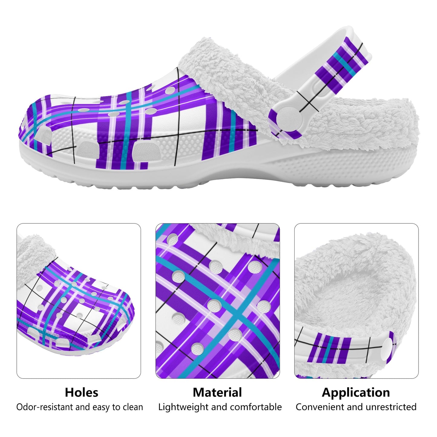✨'Gigha Sky' Happy Tartan® Adult Clogs With White Fleece Fur Lining✨ - Happy Tartan