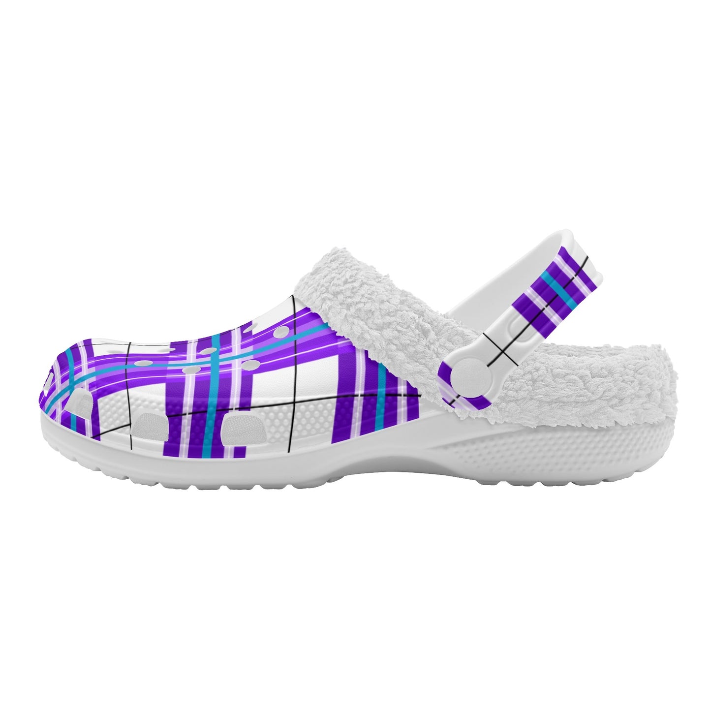 ✨'Gigha Sky' Happy Tartan® Adult Clogs With White Fleece Fur Lining✨ - Happy Tartan