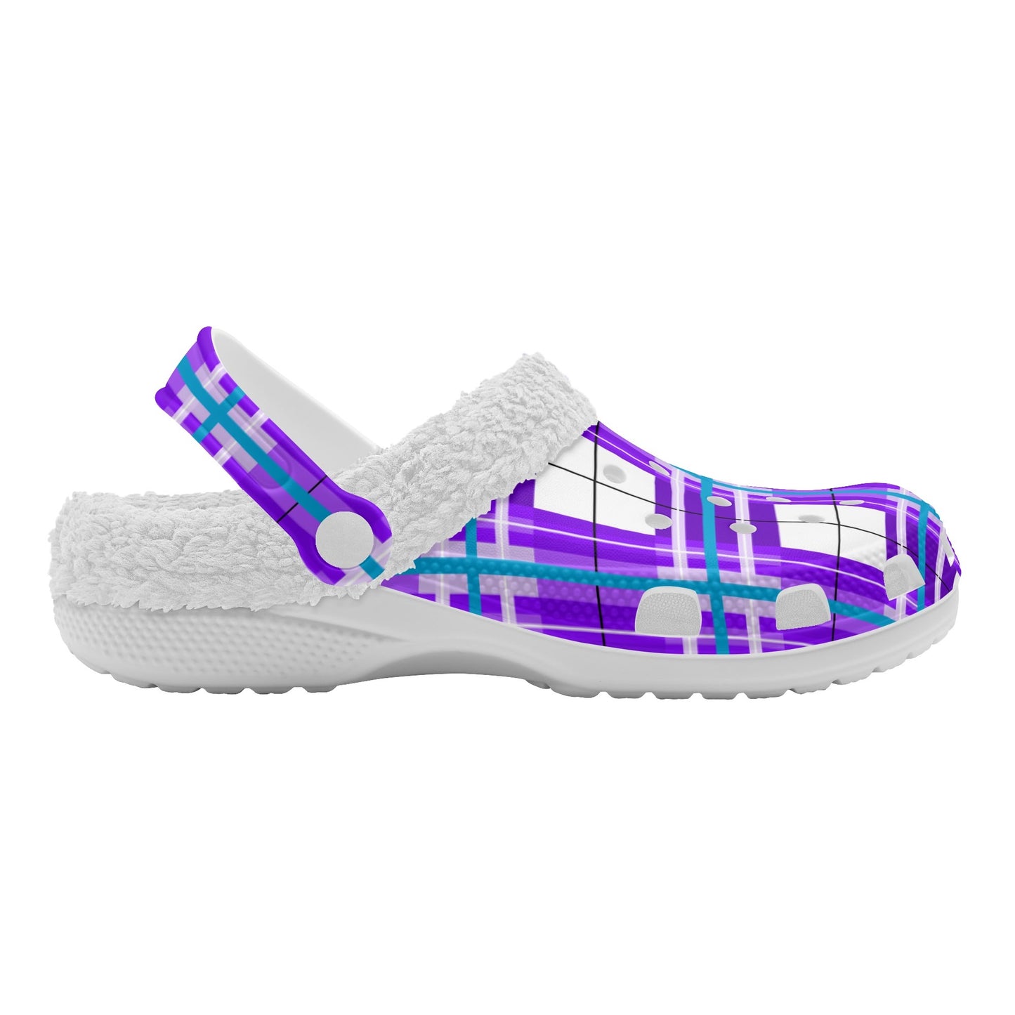 ✨'Gigha Sky' Happy Tartan® Adult Clogs With White Fleece Fur Lining✨ - Happy Tartan