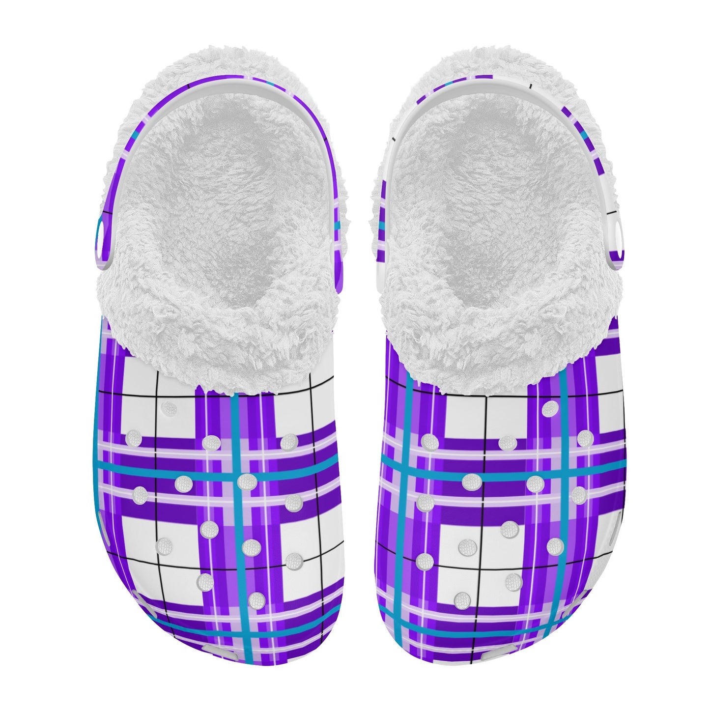 ✨'Gigha Sky' Happy Tartan® Adult Clogs With White Fleece Fur Lining✨ - Happy Tartan