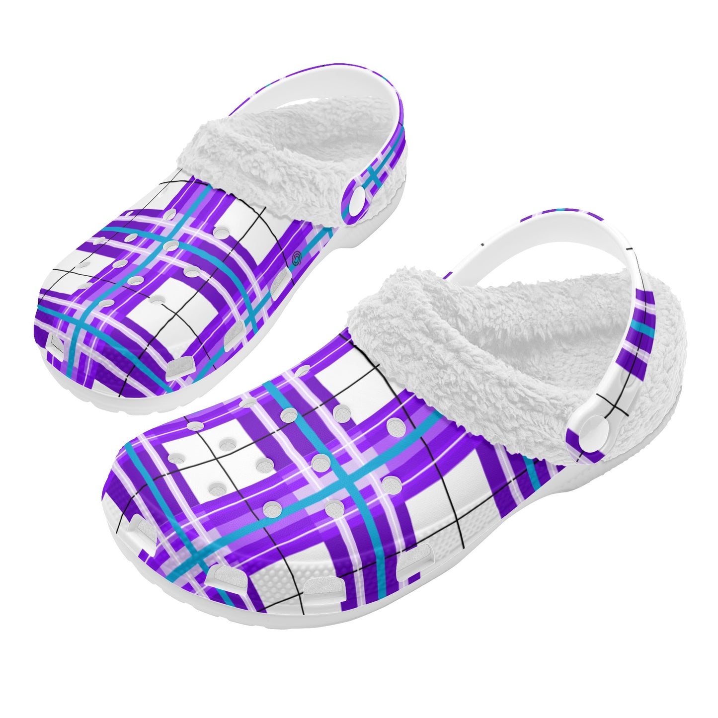 ✨'Gigha Sky' Happy Tartan® Adult Clogs With White Fleece Fur Lining✨ - Happy Tartan