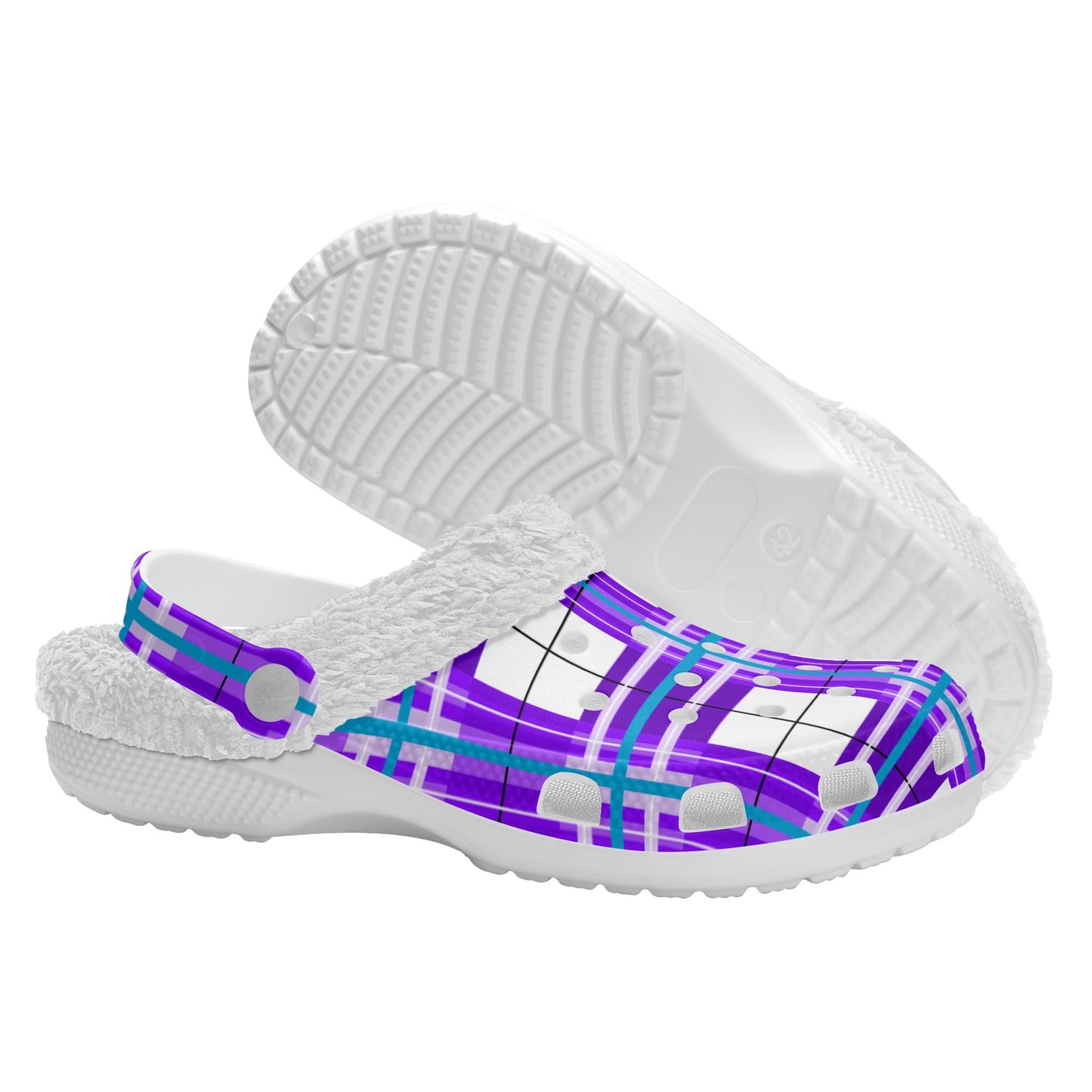 ✨'Gigha Sky' Happy Tartan® Adult Clogs With White Fleece Fur Lining✨ - Happy Tartan