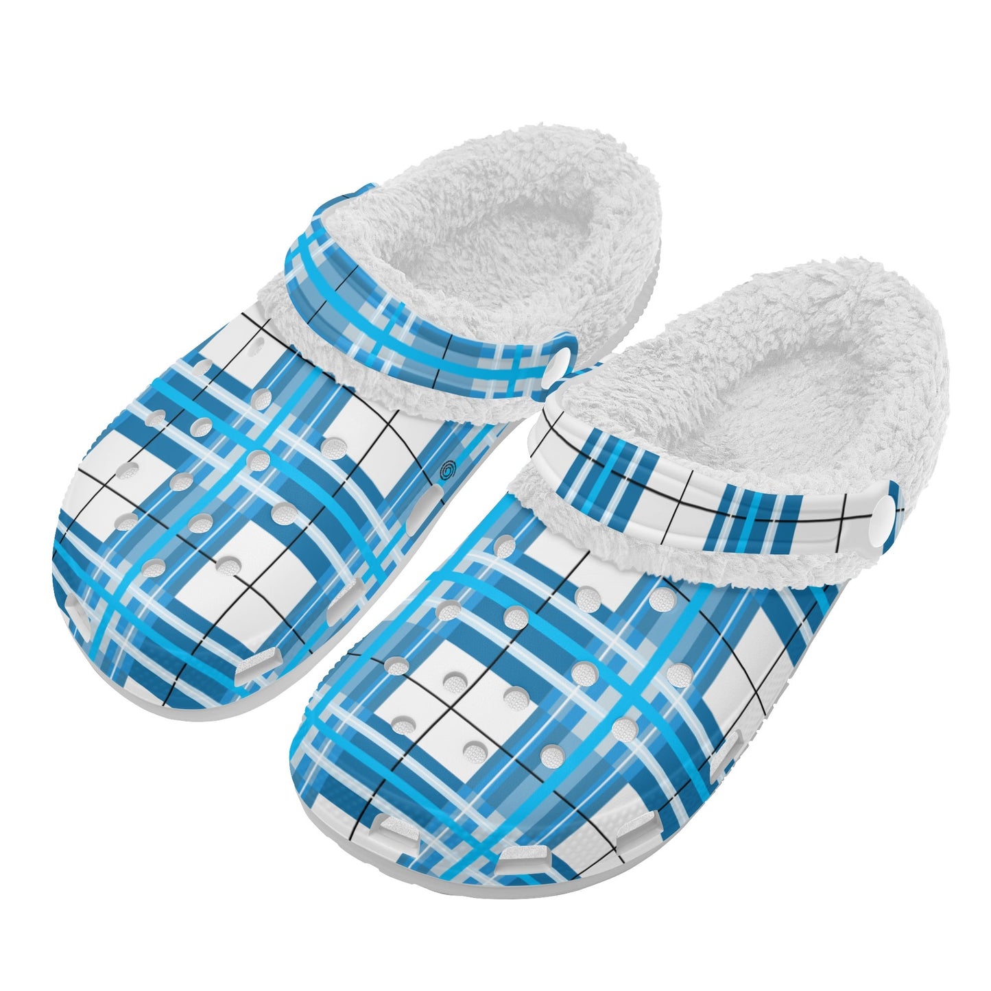 ✨'Jura Sky' Happy Tartan® Adult Clogs With White Fleece Fur Lining✨ - Happy Tartan