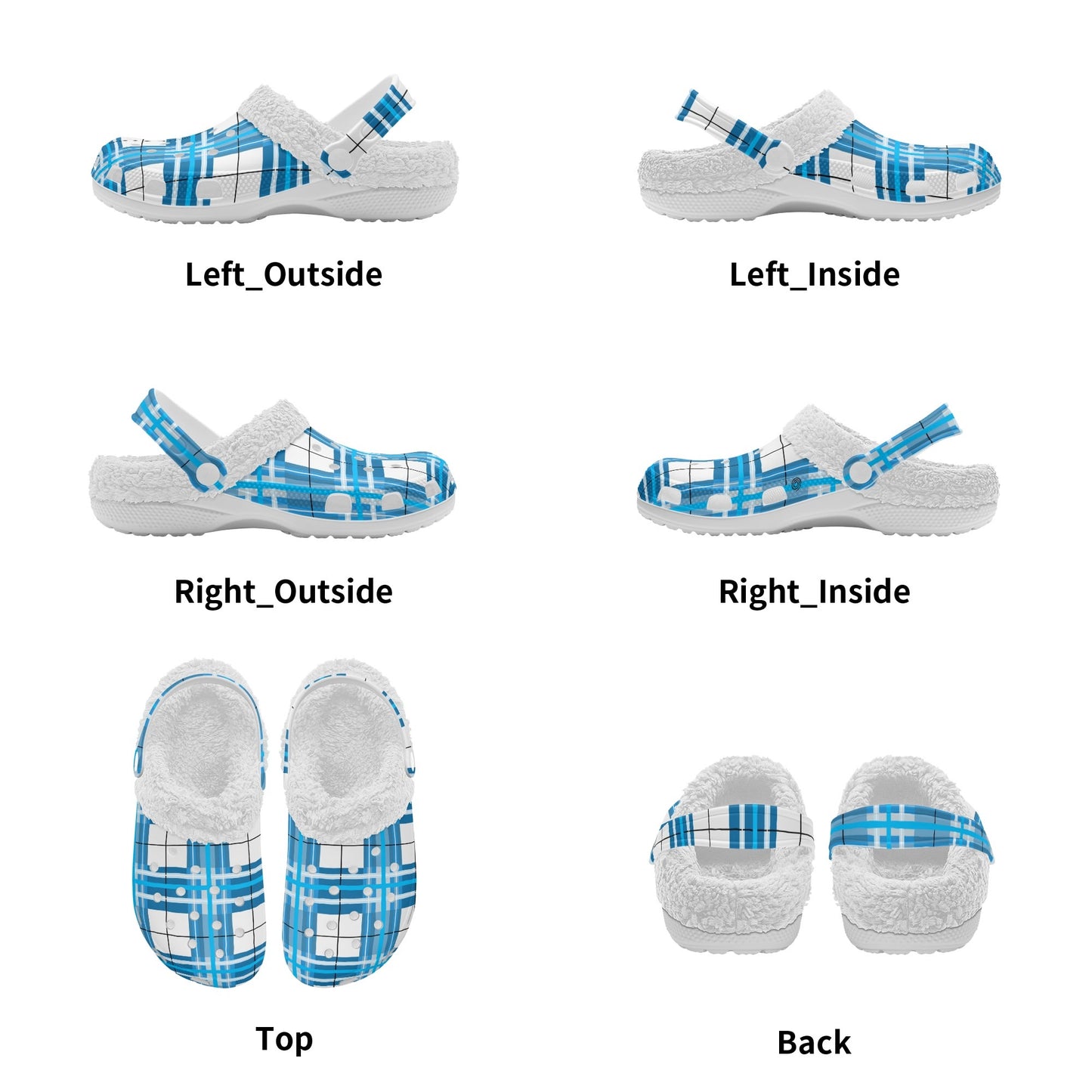 ✨'Jura Sky' Happy Tartan® Adult Clogs With White Fleece Fur Lining✨ - Happy Tartan