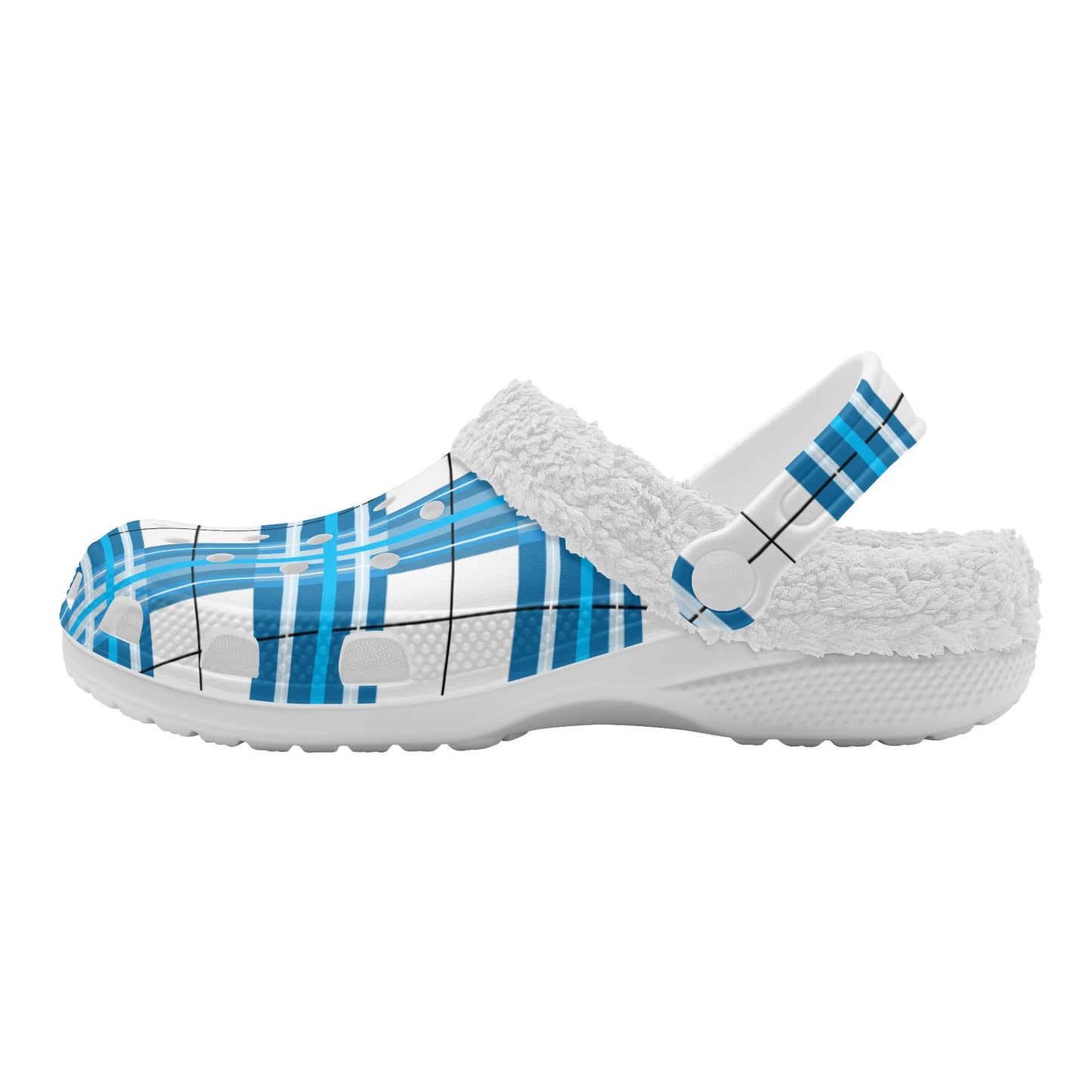 ✨'Jura Sky' Happy Tartan® Adult Clogs With White Fleece Fur Lining✨ - Happy Tartan