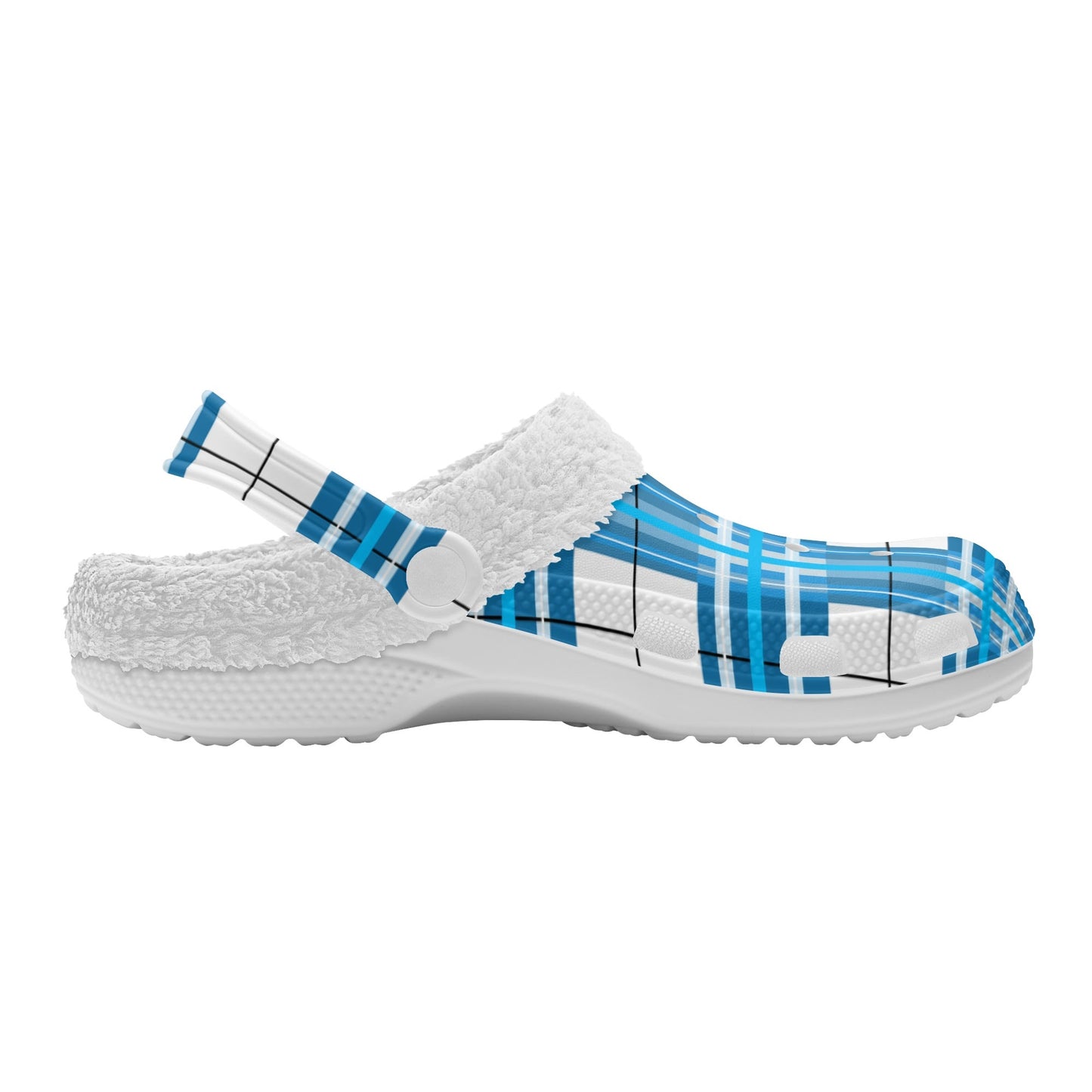 ✨'Jura Sky' Happy Tartan® Adult Clogs With White Fleece Fur Lining✨ - Happy Tartan