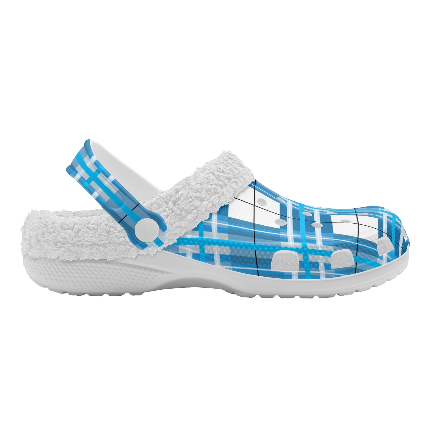✨'Jura Sky' Happy Tartan® Adult Clogs With White Fleece Fur Lining✨ - Happy Tartan