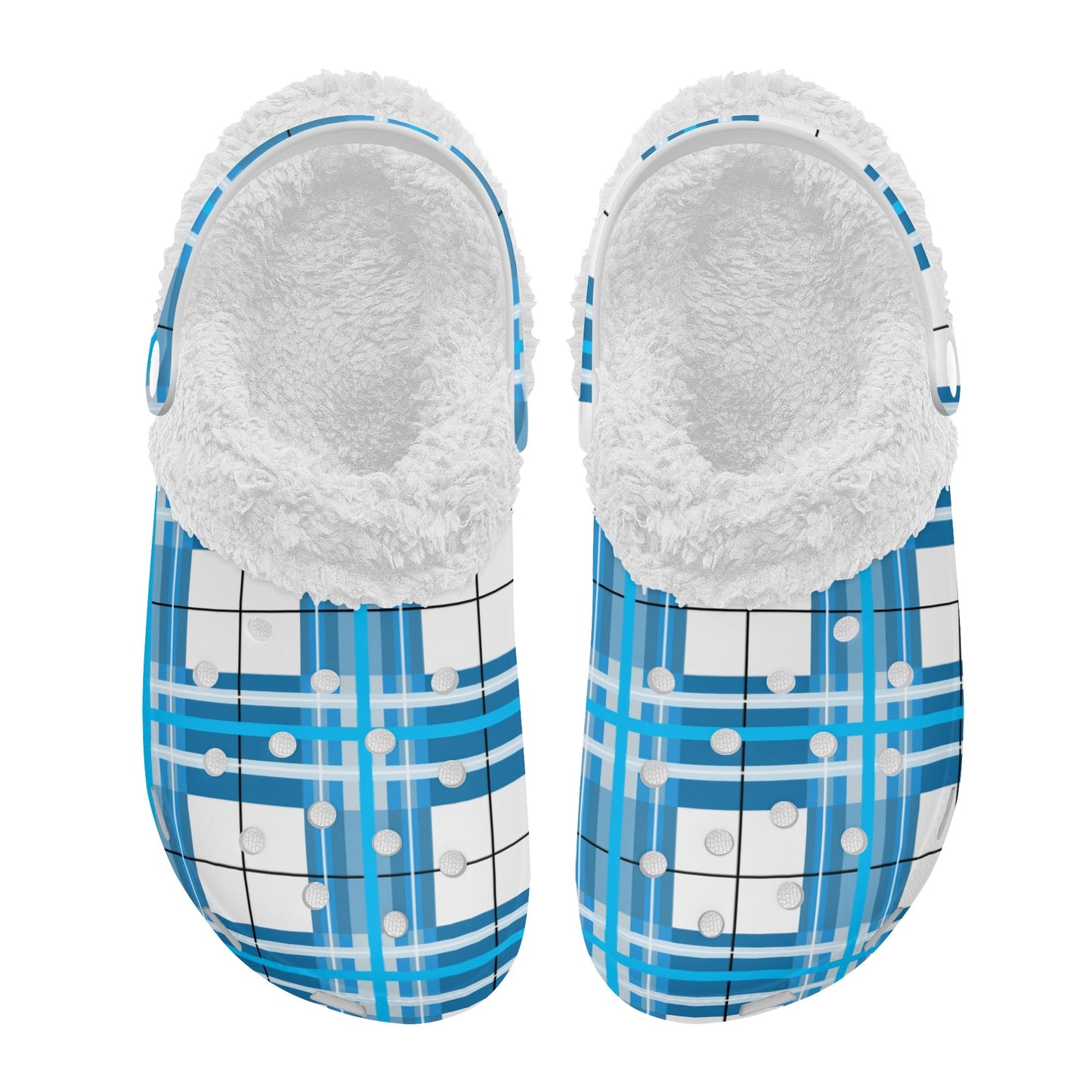 ✨'Jura Sky' Happy Tartan® Adult Clogs With White Fleece Fur Lining✨ - Happy Tartan