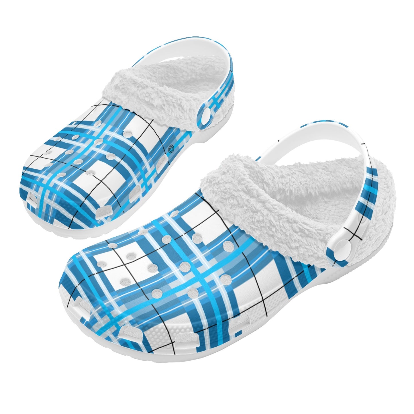 ✨'Jura Sky' Happy Tartan® Adult Clogs With White Fleece Fur Lining✨ - Happy Tartan