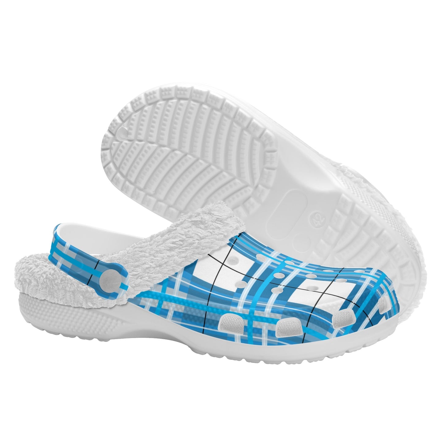 ✨'Jura Sky' Happy Tartan® Adult Clogs With White Fleece Fur Lining✨ - Happy Tartan