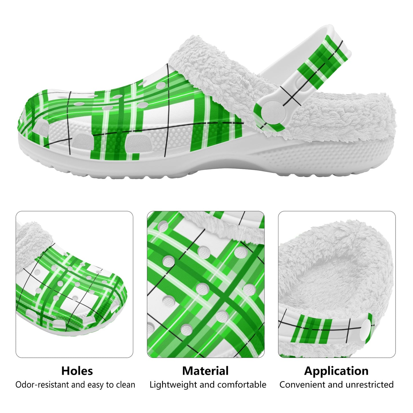 ✨'Colonsay Sky' Happy Tartan® Adult Clogs With White Fleece Fur Lining✨ - Happy Tartan