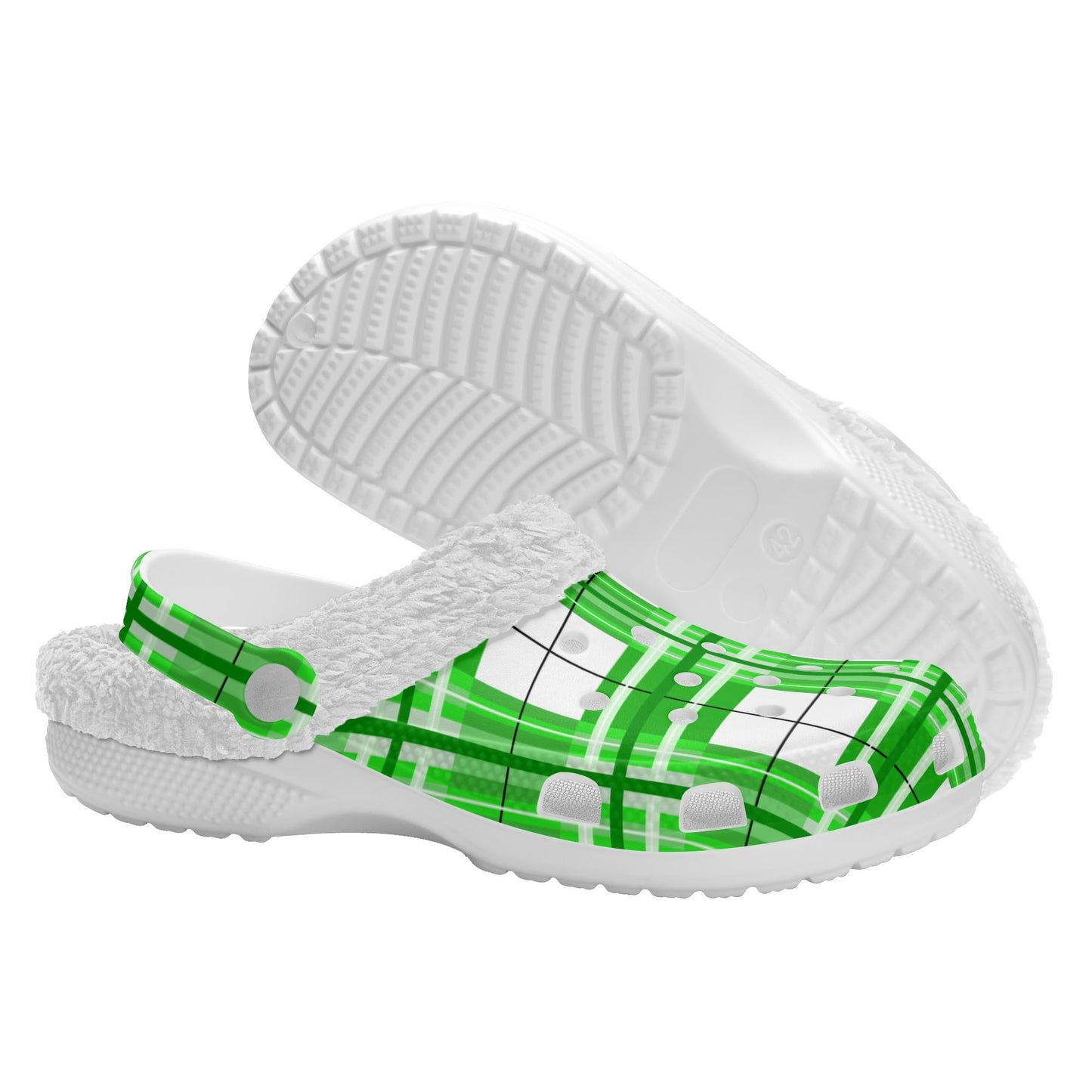 ✨'Colonsay Sky' Happy Tartan® Adult Clogs With White Fleece Fur Lining✨ - Happy Tartan