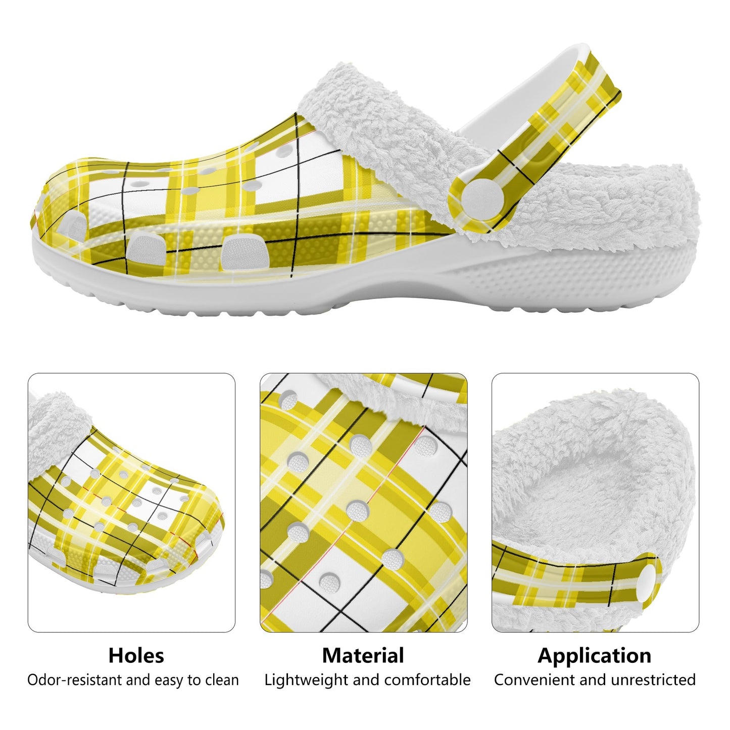 ✨'Staffa Sky' Happy Tartan® Adult Clogs With White Fleece Fur Lining✨ - Happy Tartan