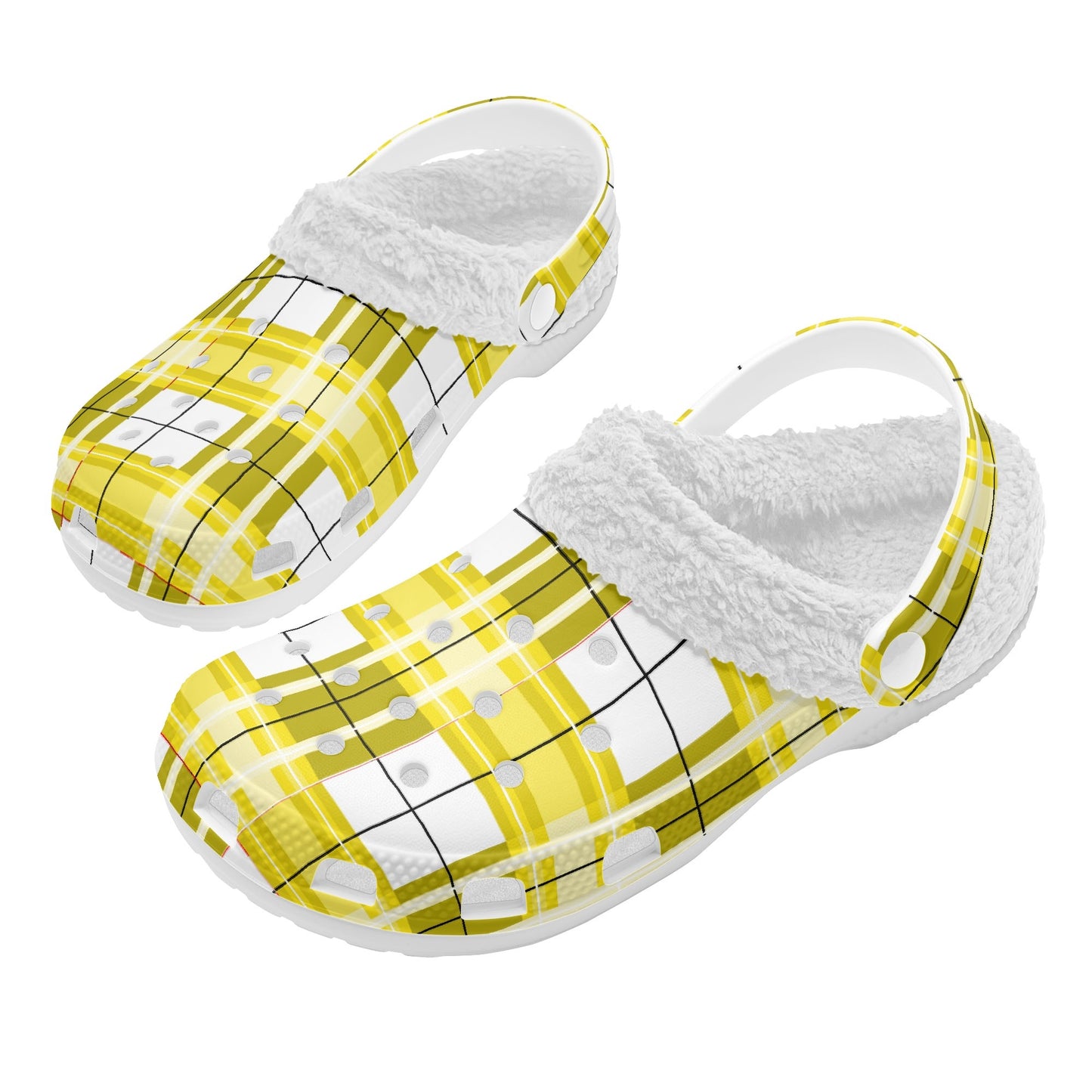 ✨'Staffa Sky' Happy Tartan® Adult Clogs With White Fleece Fur Lining✨ - Happy Tartan
