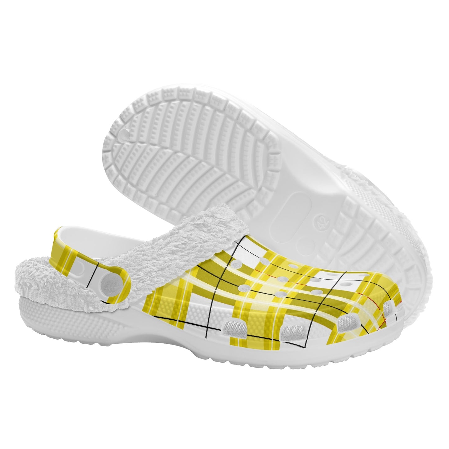 ✨'Staffa Sky' Happy Tartan® Adult Clogs With White Fleece Fur Lining✨ - Happy Tartan