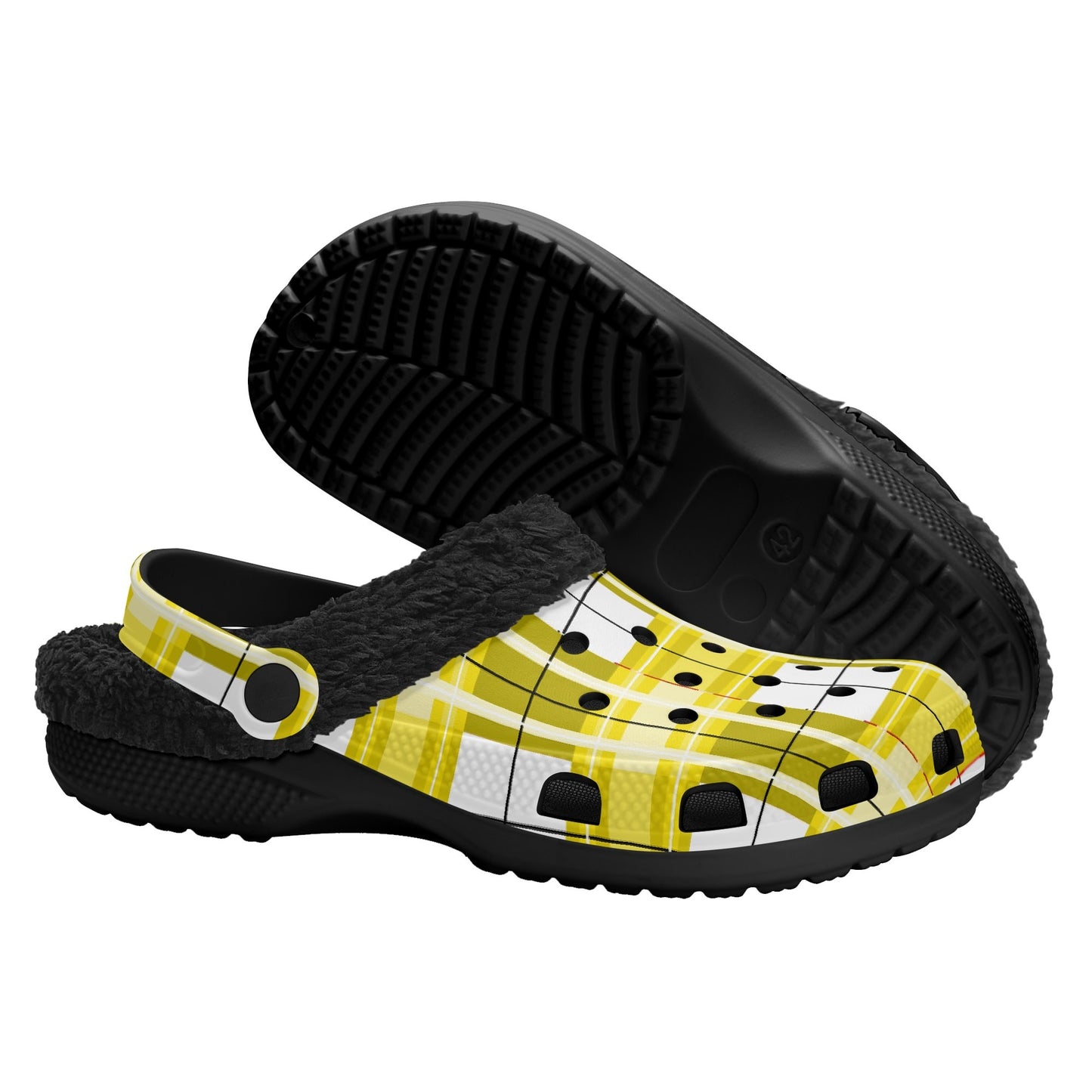 ✨'Staffa Sky' Happy Tartan® Adult Clogs With Black Fleece Fur Lining✨ - Happy Tartan