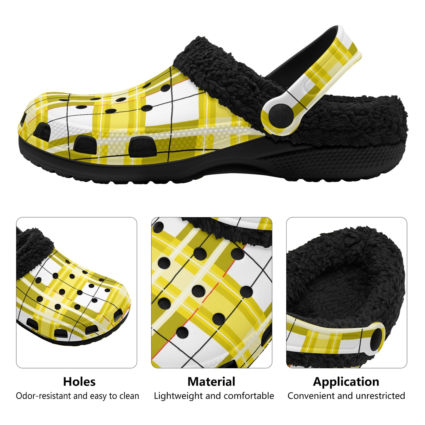 ✨'Staffa Sky' Happy Tartan® Adult Clogs With Black Fleece Fur Lining✨ - Happy Tartan