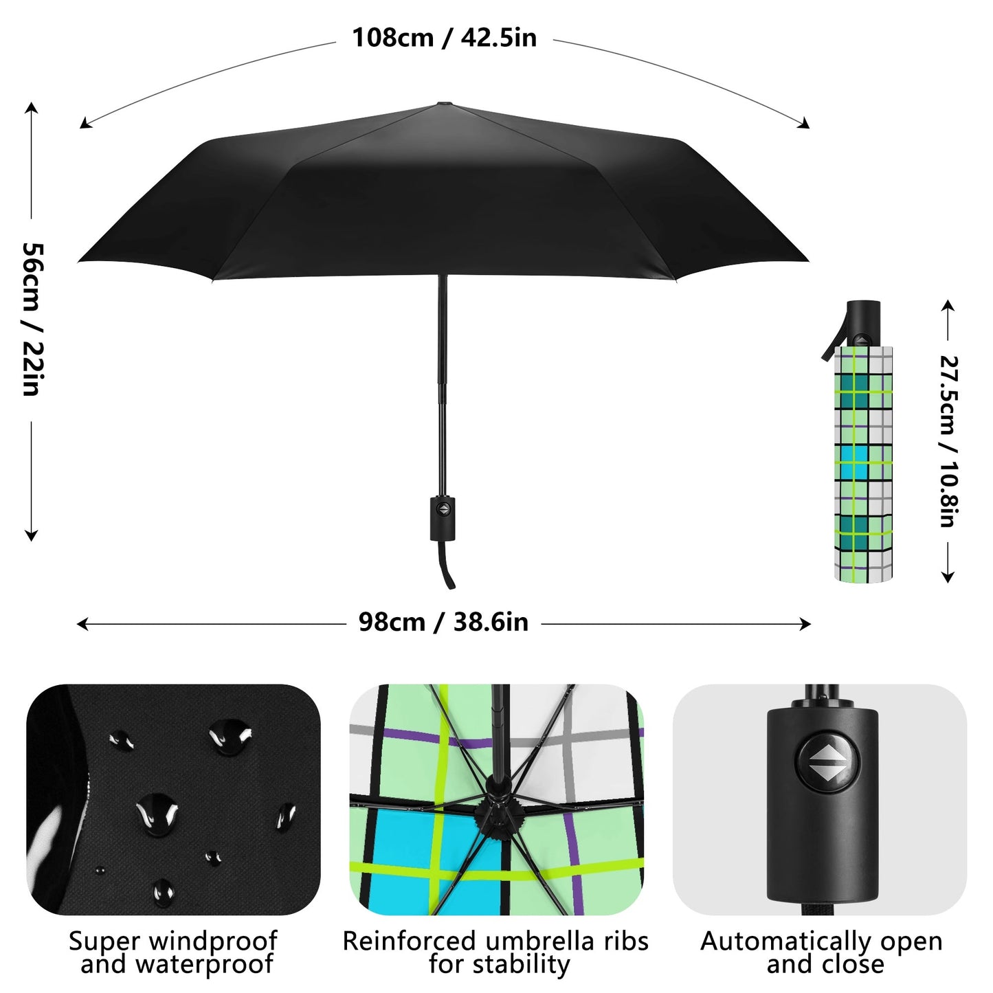 Umbrella - 'Clyde Sky Green' Tartan | Happy Tartan® - Happy Tartan