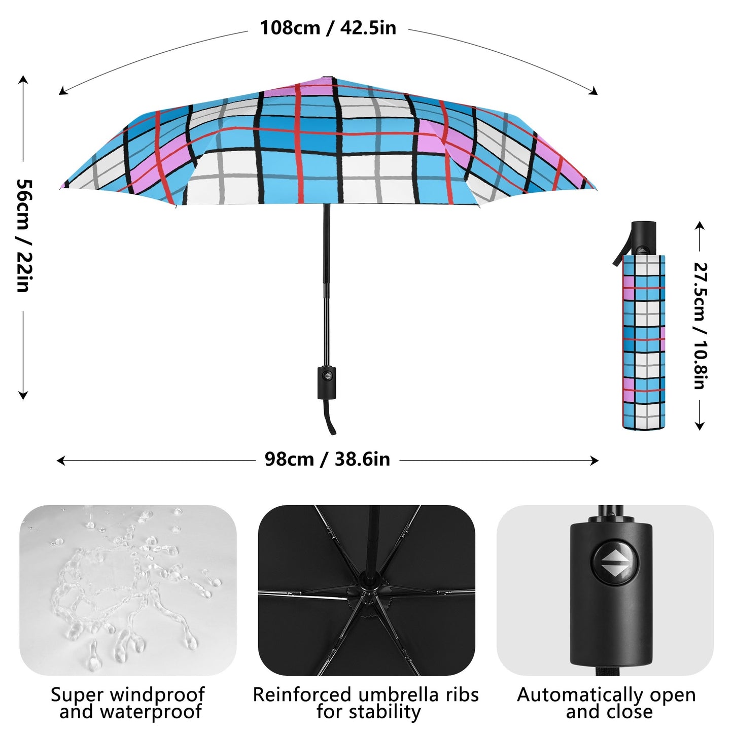 Umbrella - 'Clyde Sky Candy' Tartan | Happy Tartan® - Happy Tartan