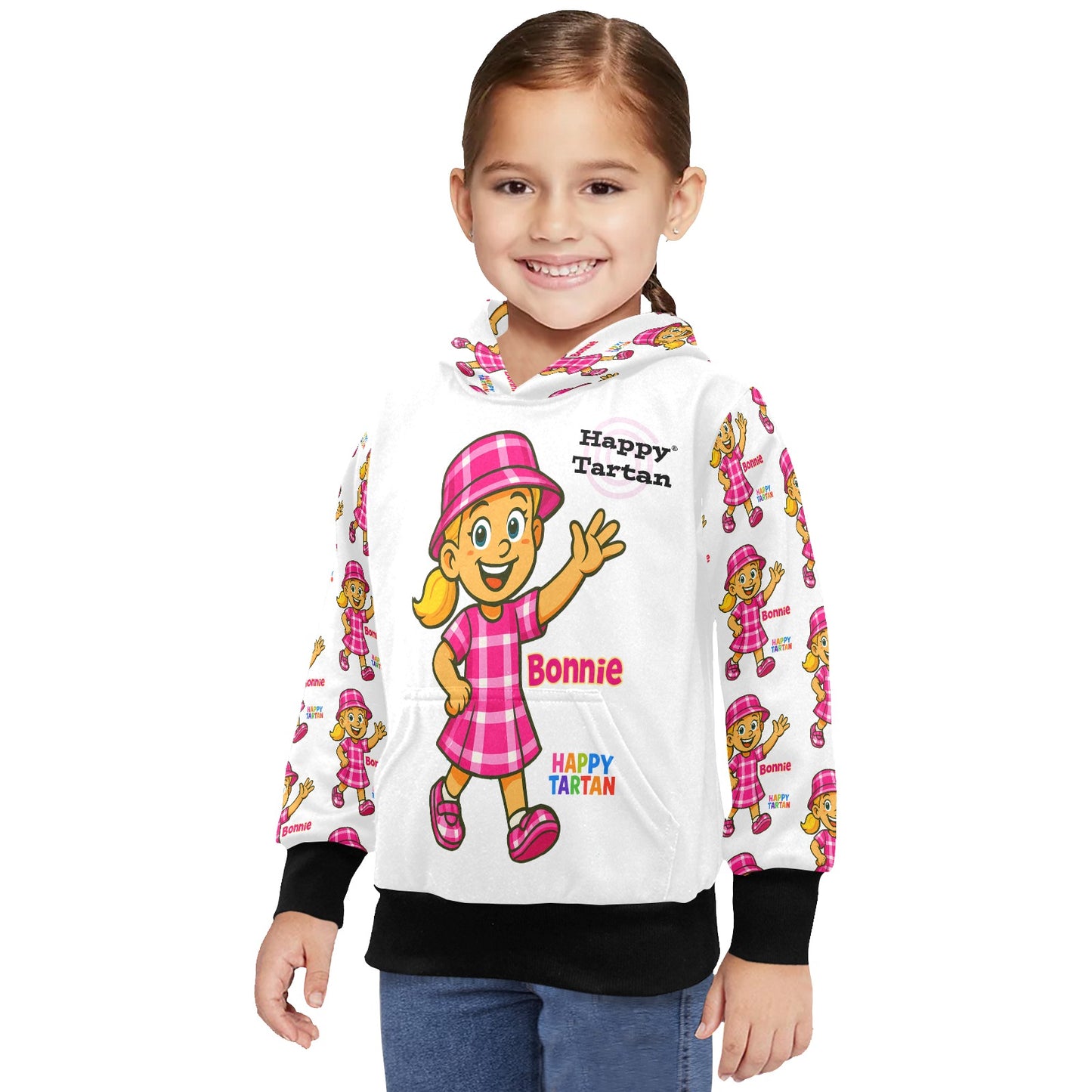 🎀 Bonnie's Little Girls' Long Sleeve Hoodie 🎀 Age 2 - 7 Years - Happy Tartan