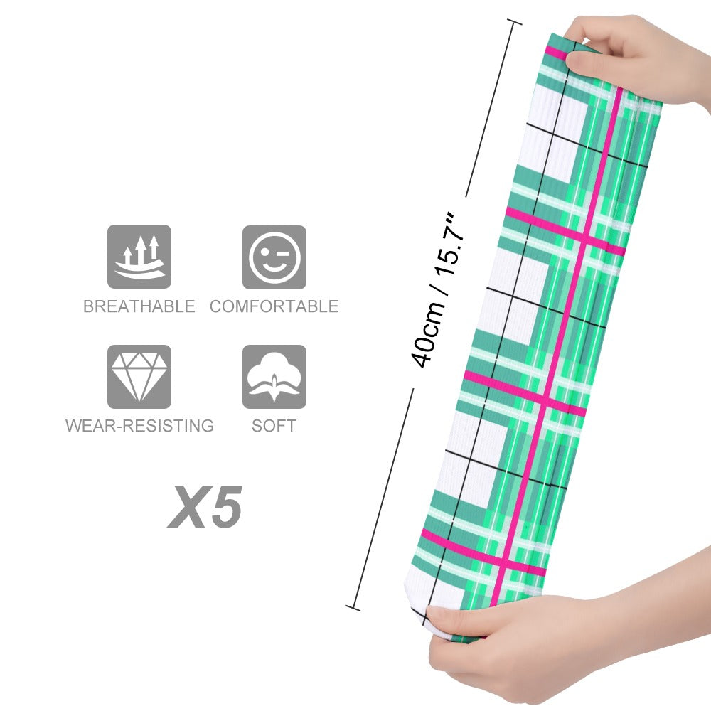 Kids Knee-Length Tartan Socks (5 Pairs) – 'Iona Sky' | Happy Tartan® - Happy Tartan