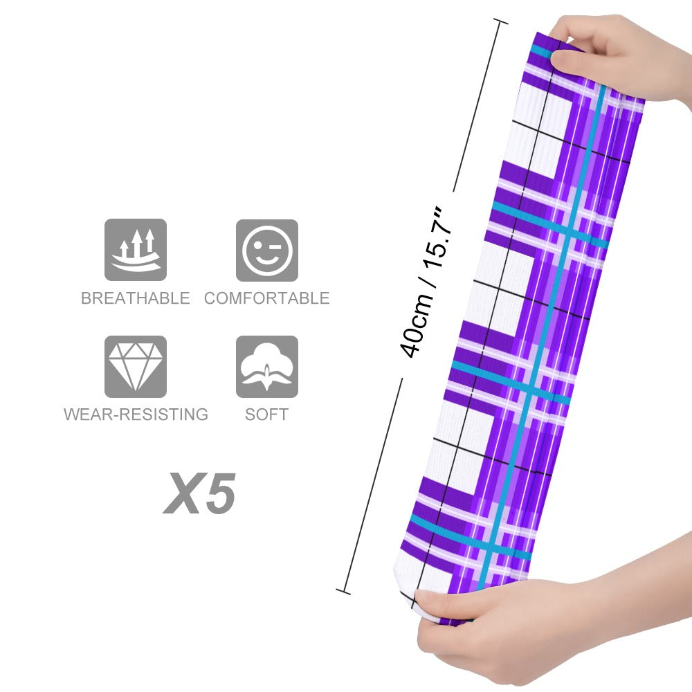 Kids Knee-Length Tartan Socks (5 Pairs) – 'Gigha Sky' | Happy Tartan® - Happy Tartan