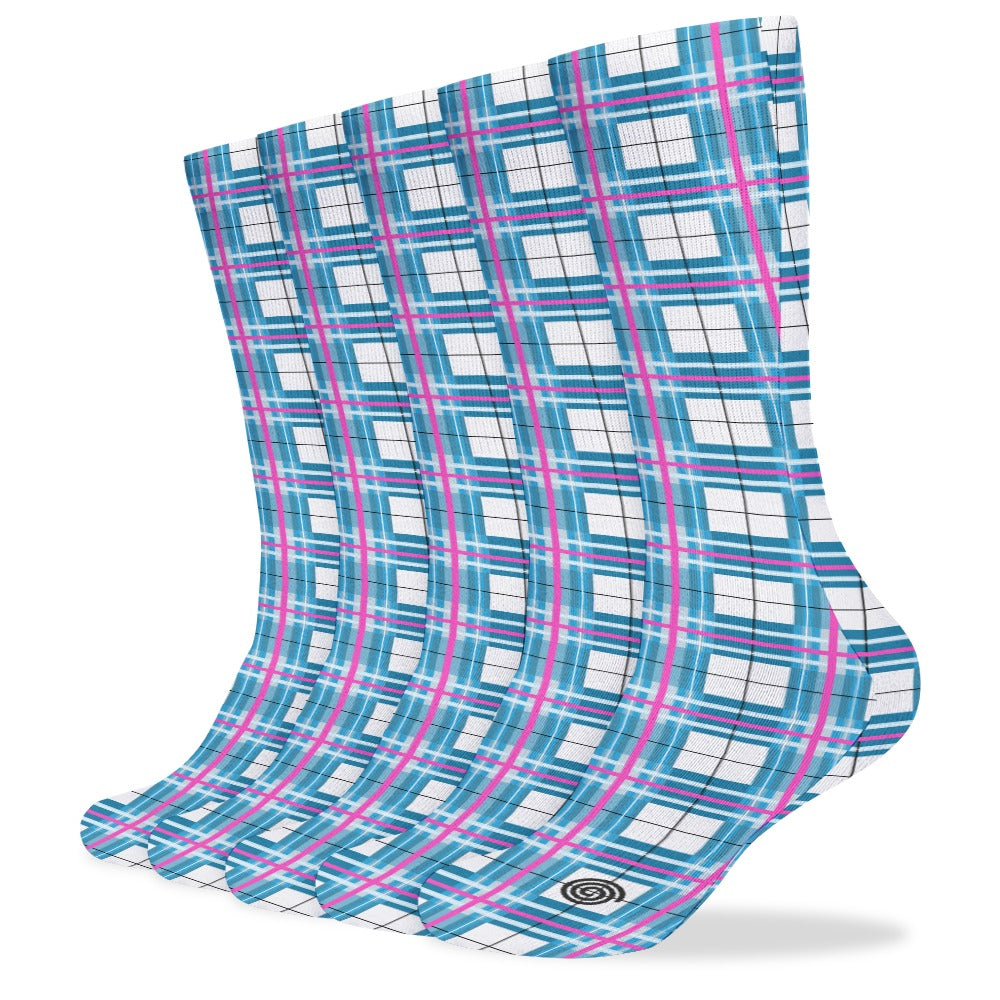 Kids Knee-Length Tartan Socks (5 Pairs) – 'Bute Sky' | Happy Tartan® - Happy Tartan