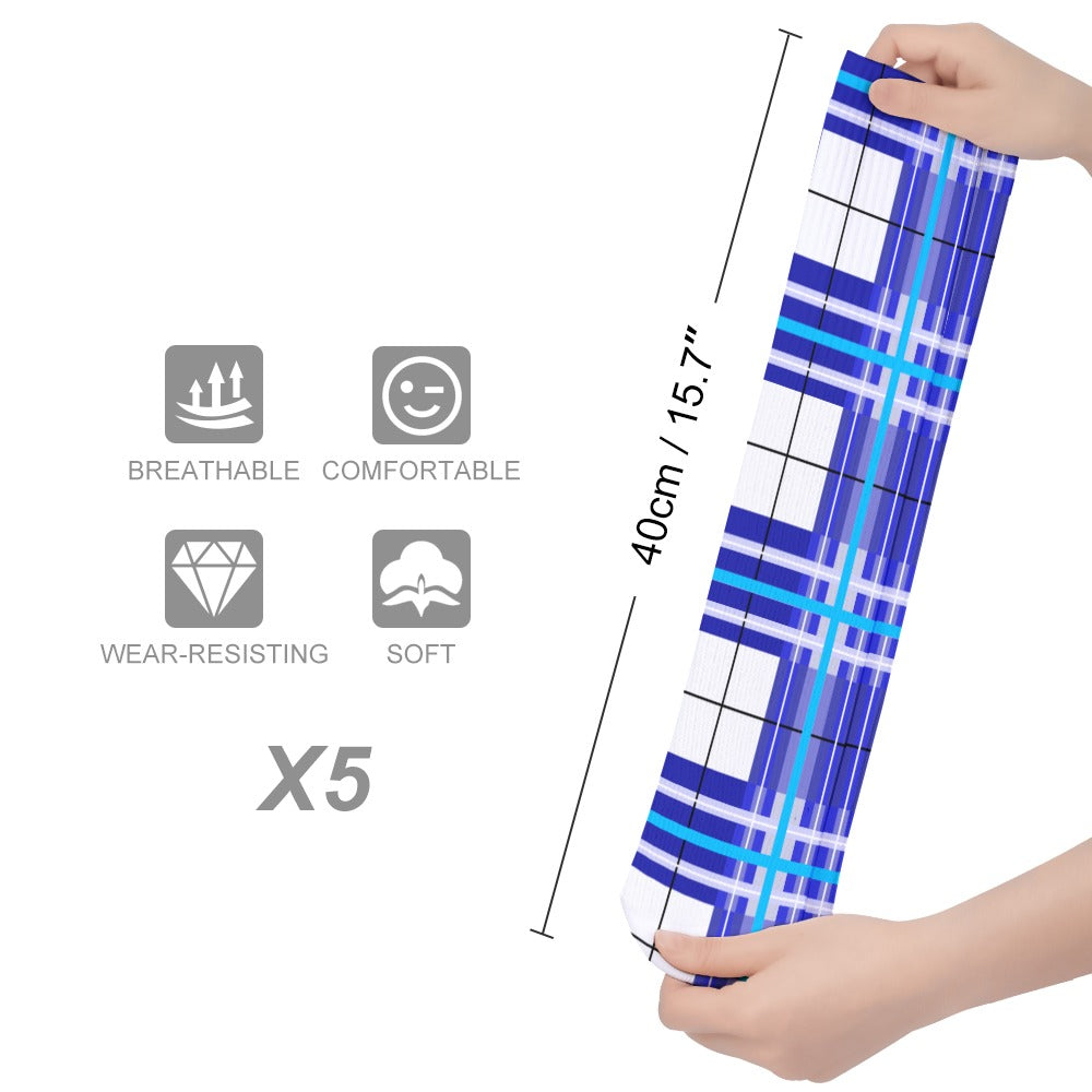 Kids Knee-Length Tartan Socks (5 Pairs) – 'Cumbrae Sky' | Happy Tartan® - Happy Tartan
