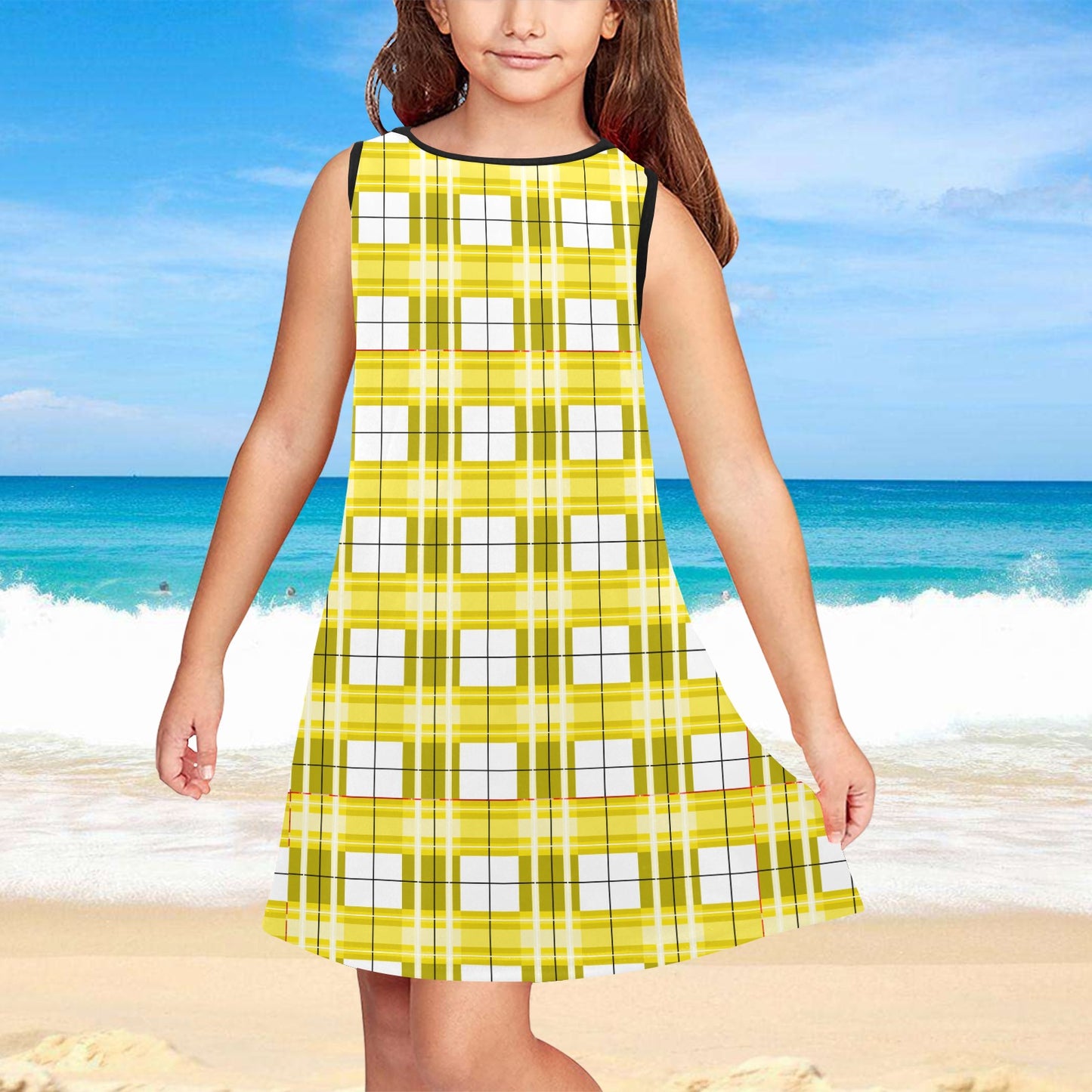 Girls' Sleeveless Dress – Staffa Sky Tartan | Happy Tartan® - Happy Tartan