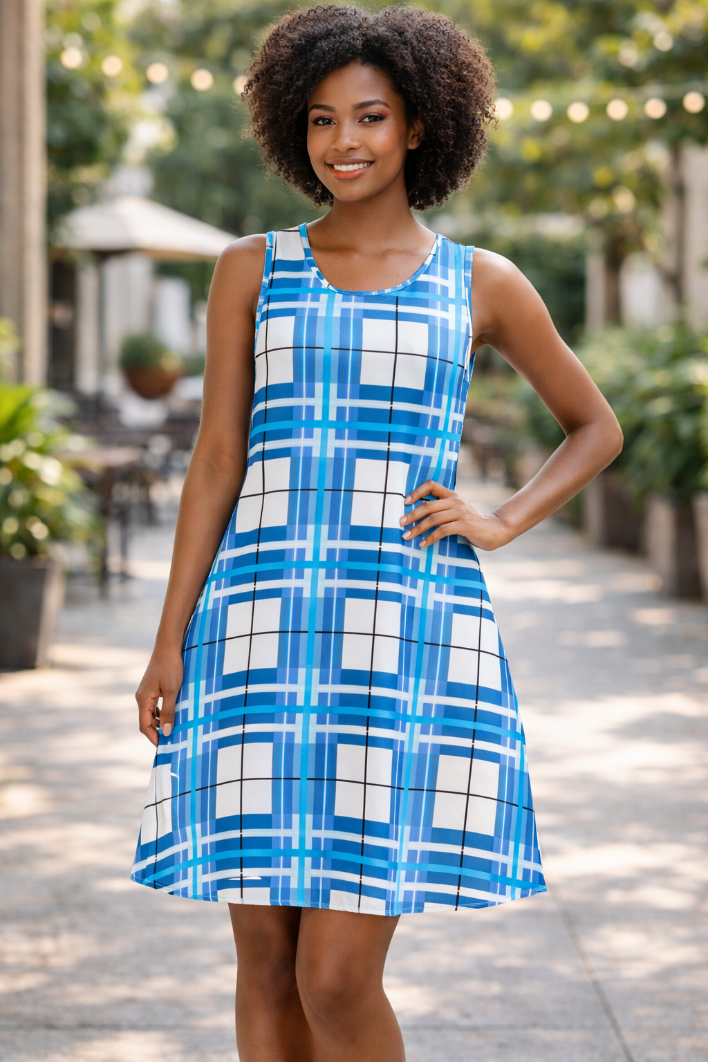 Women’s A-Frame Tartan Dress with Pockets – 'Jura Sky' | Happy Tartan®