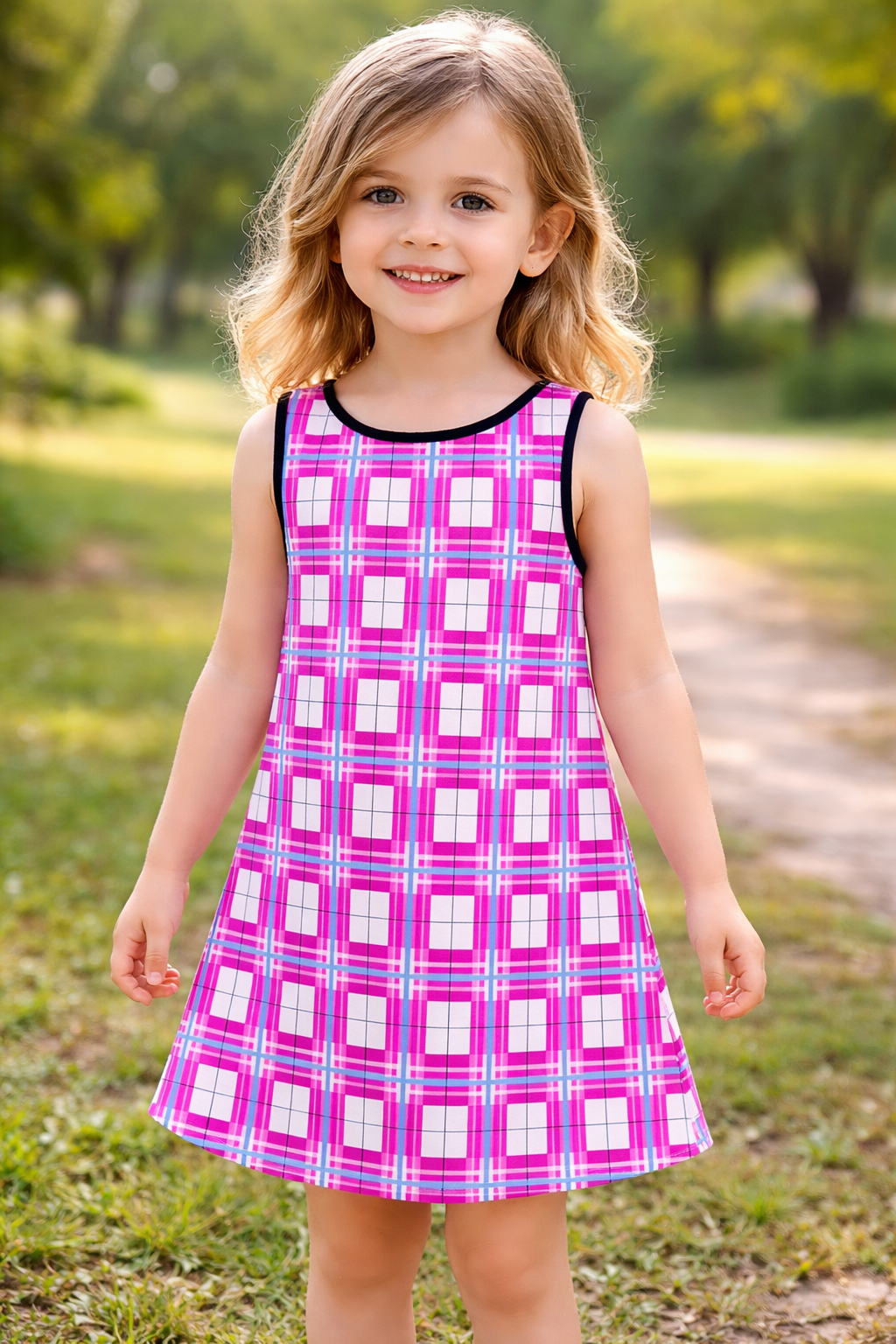 Girls' Sleeveless Dress – Islay Sky Tartan | Happy Tartan®