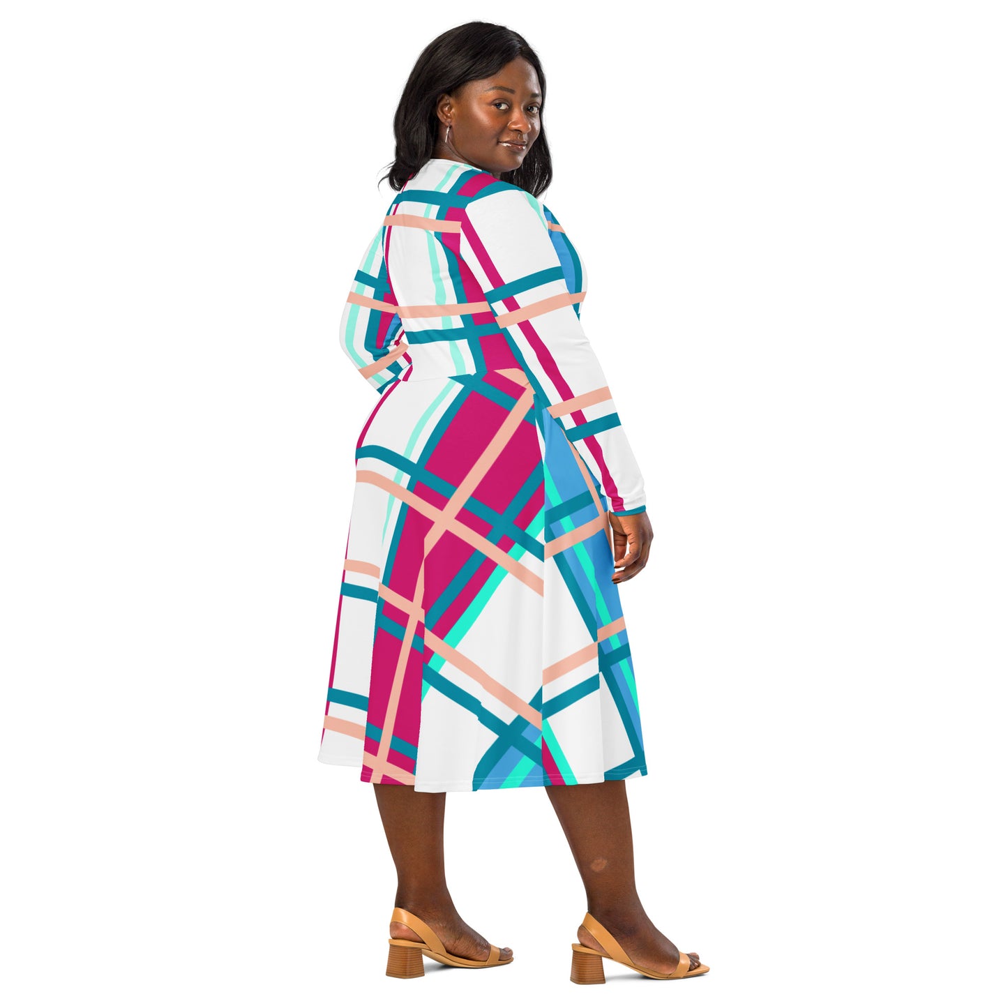 Women’s Long Sleeve Tartan Midi Dress – 'Ascog Bay, Bute' | Happy Tartan® - Happy Tartan