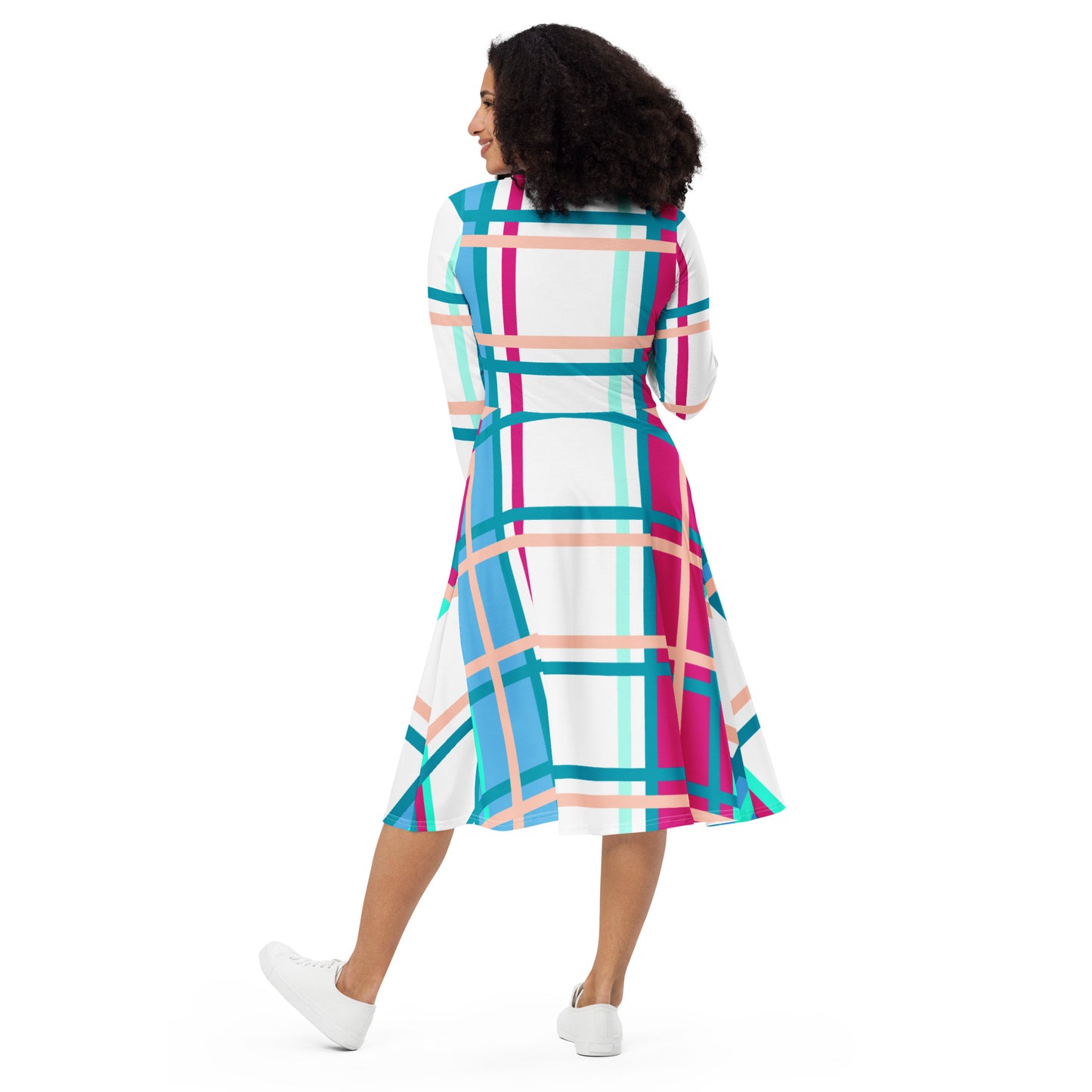 Women’s Long Sleeve Tartan Midi Dress – 'Ascog Bay, Bute' | Happy Tartan® - Happy Tartan