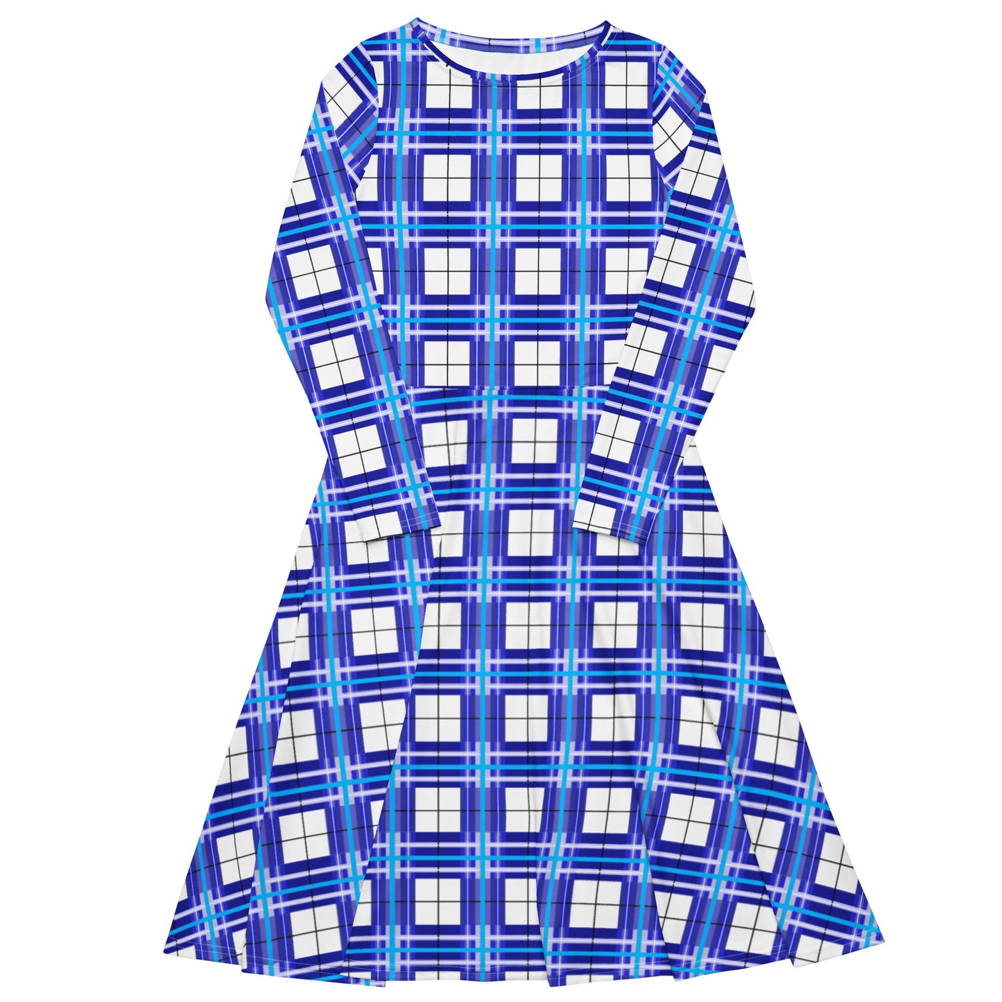 Women’s Long Sleeve Tartan Midi Dress – Cumbrae Sky | Happy Tartan® - Happy Tartan