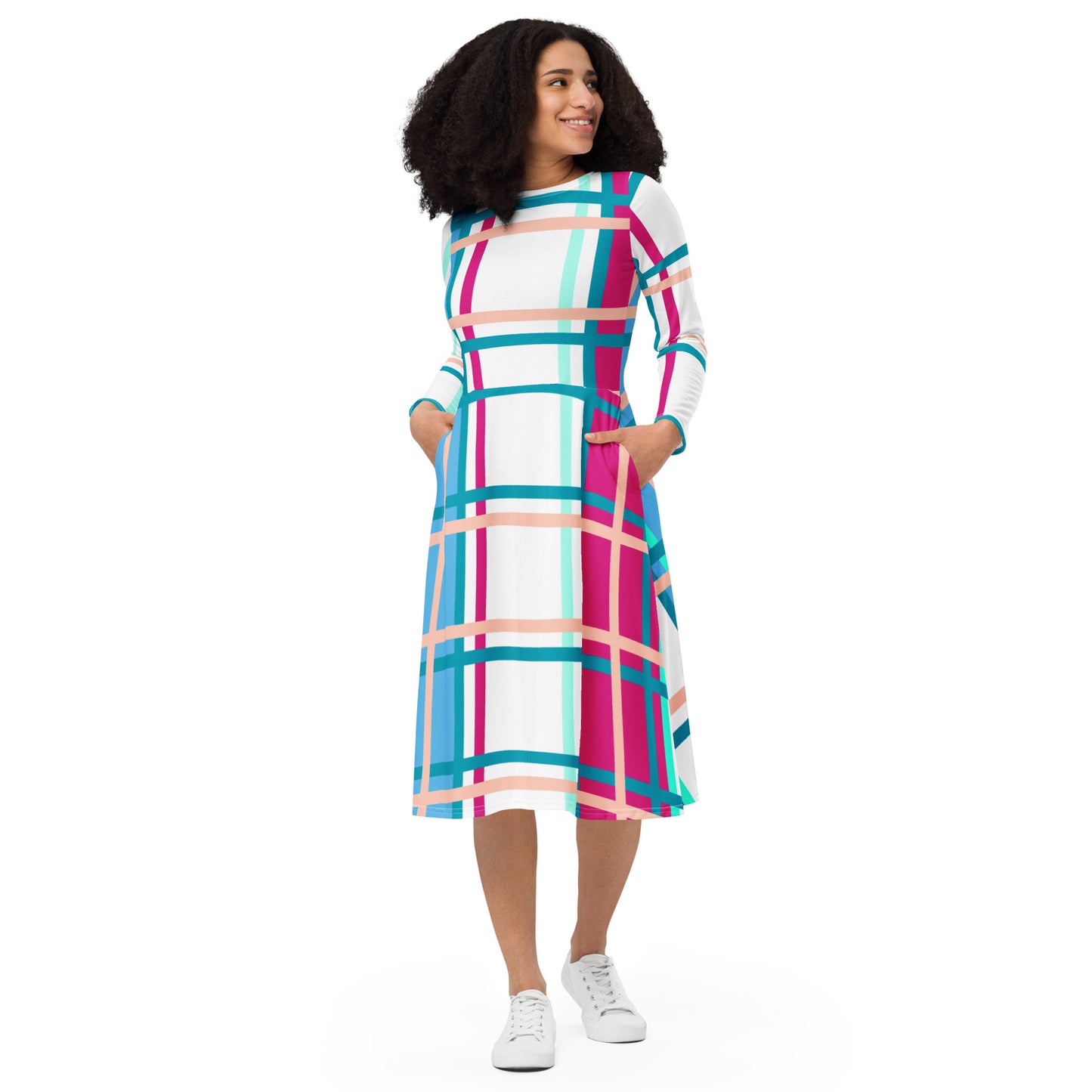 Women’s Long Sleeve Tartan Midi Dress – 'Ascog Bay, Bute' | Happy Tartan® - Happy Tartan