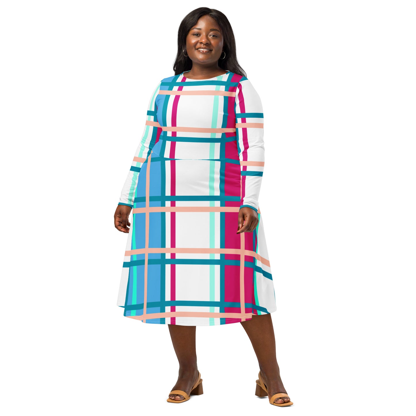 Women’s Long Sleeve Tartan Midi Dress – 'Ascog Bay, Bute' | Happy Tartan® - Happy Tartan