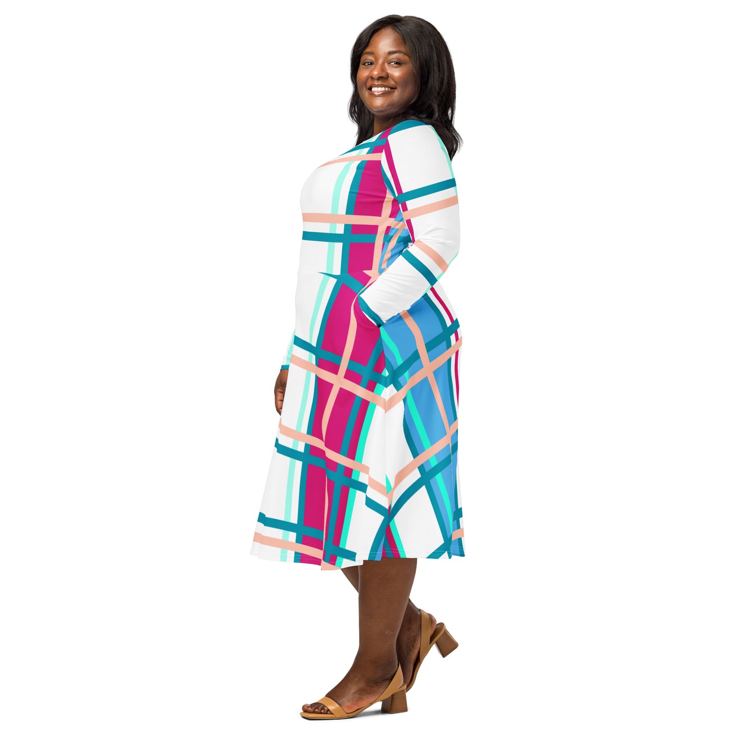 Women’s Long Sleeve Tartan Midi Dress – 'Ascog Bay, Bute' | Happy Tartan® - Happy Tartan